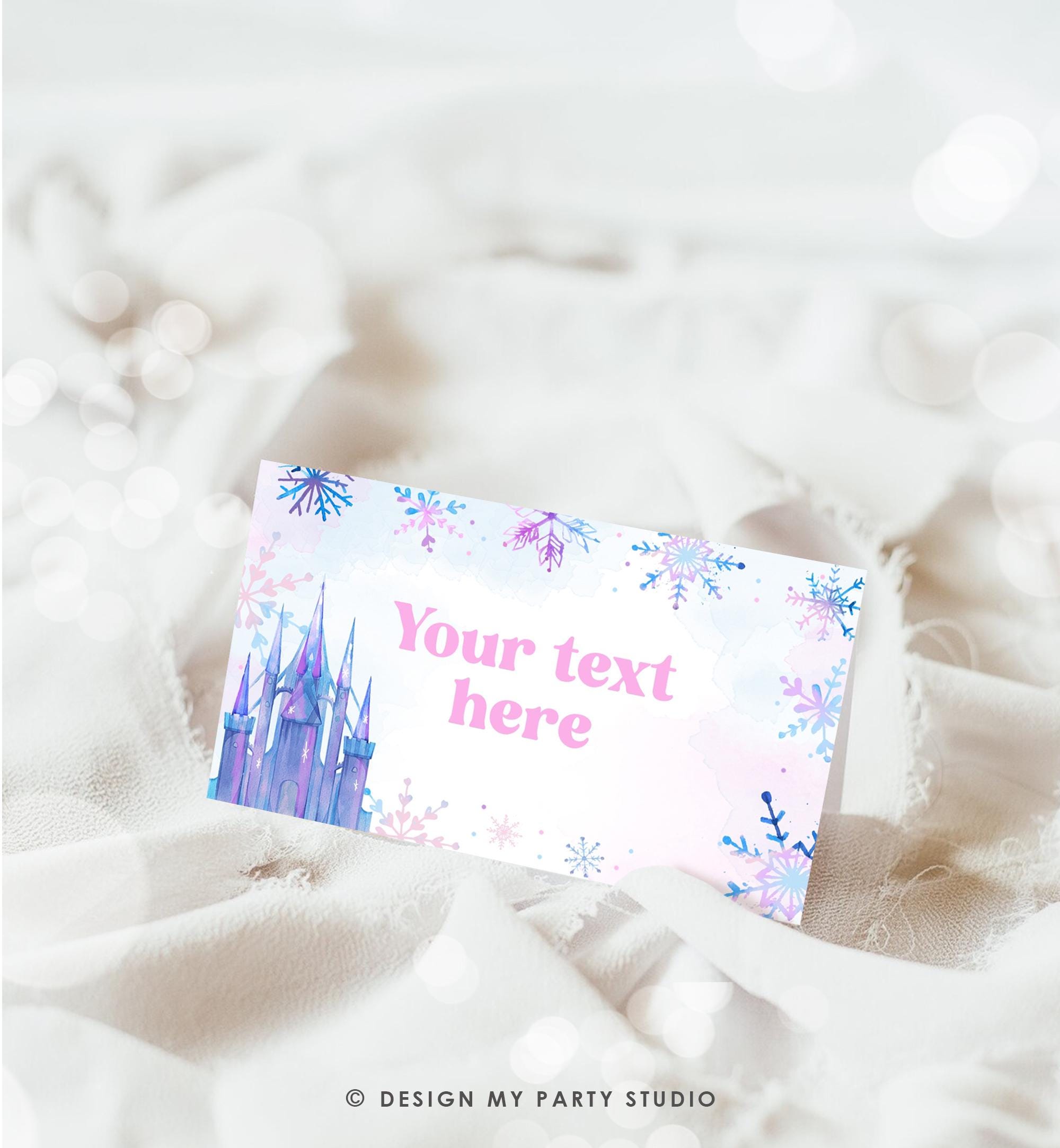 Editable Winter Snowflake Food Label Tent Card Winter Onederland Wonderland Pink Girl Christmas Party Place Digital Template Printable 0518