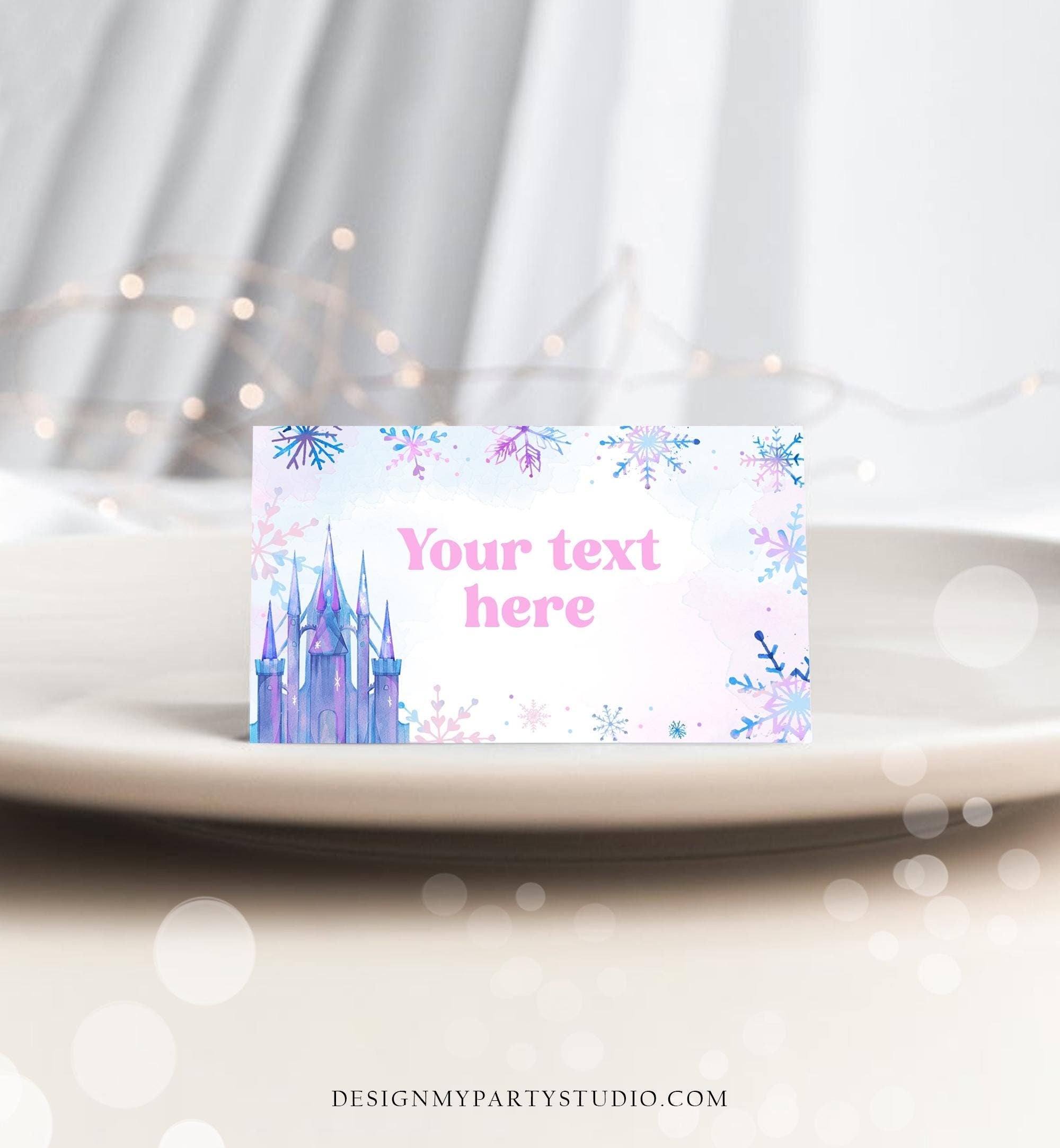 Editable Winter Snowflake Food Label Tent Card Winter Onederland Wonderland Pink Girl Christmas Party Place Digital Template Printable 0518