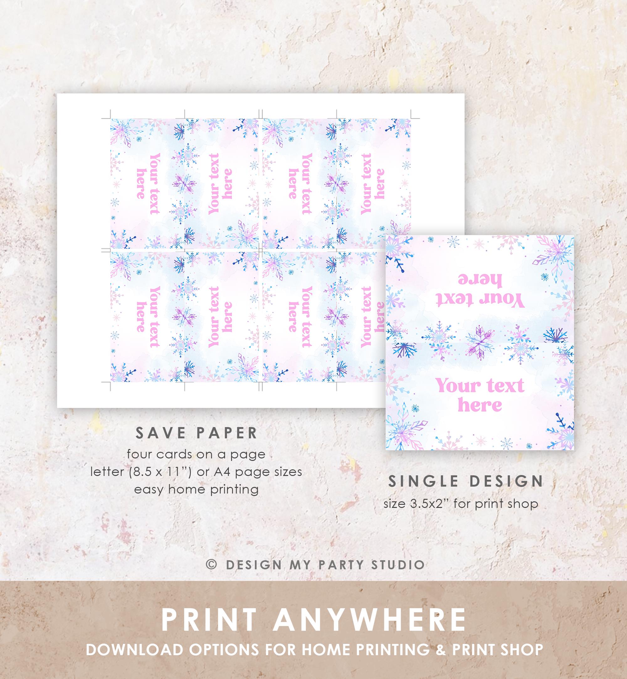 Editable Winter Snowflake Food Label Tent Card Winter Onederland Wonderland Pink Girl Christmas Party Place Digital Template Printable 0518