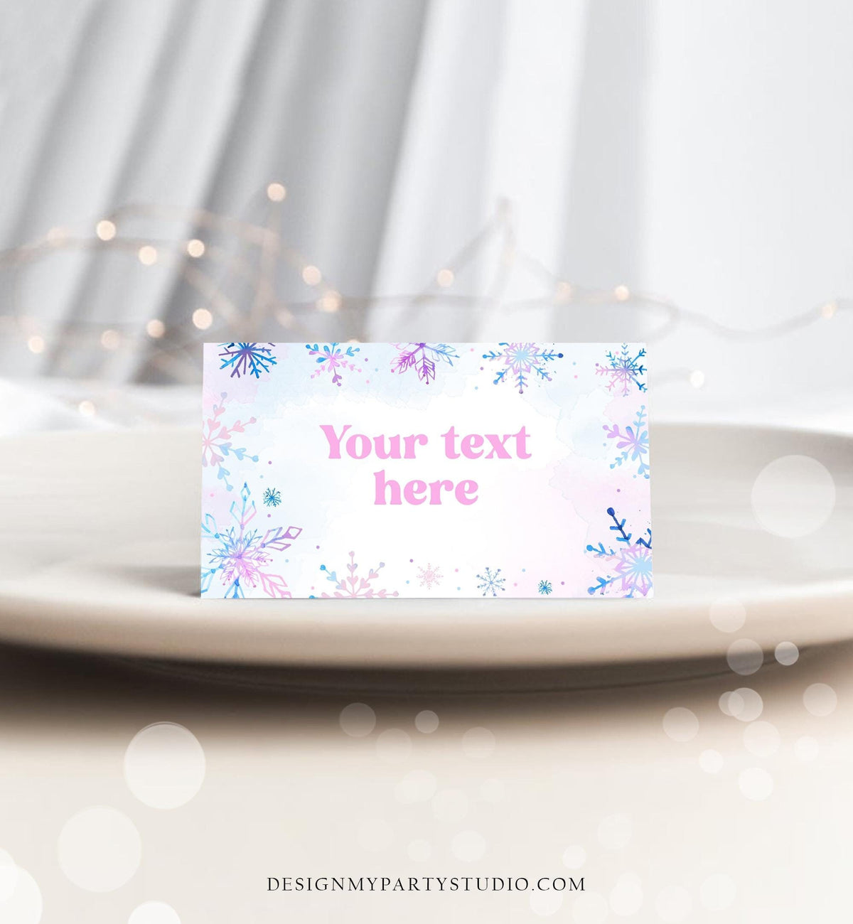 Editable Winter Snowflake Food Label Tent Card Winter Onederland Wonderland Pink Girl Christmas Party Place Digital Template Printable 0518