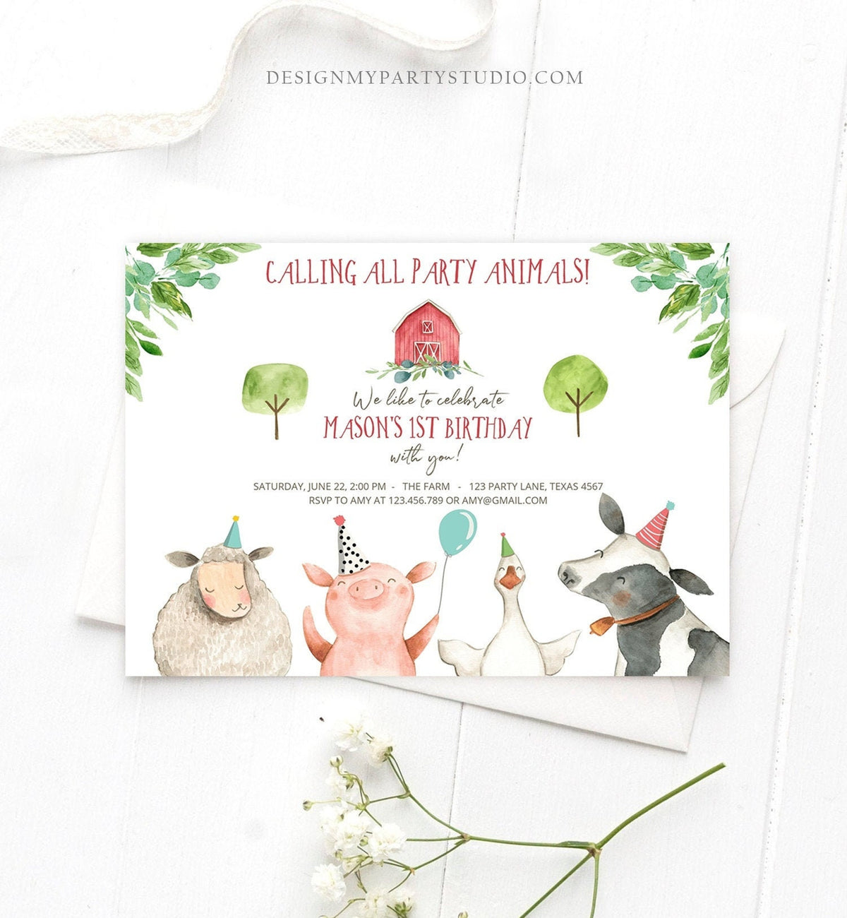 Editable Farm Birthday Invitation Boy Farm Animals Boy Barnyard Birthday Party Animals Printable Invitation Template Digital Corjl 0155