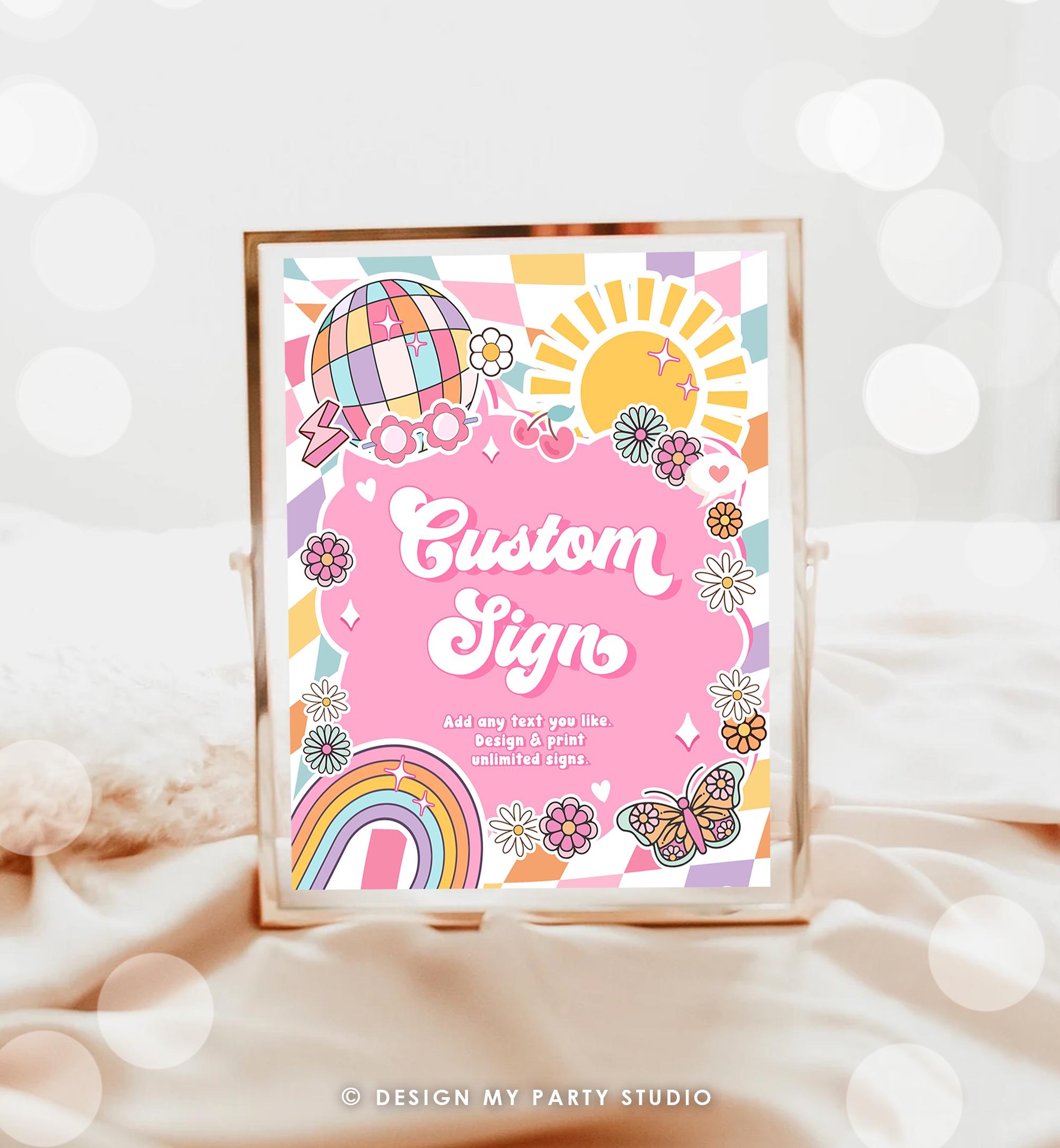 Editable Custom Sign Retro Groovy Birthday Party Groovy Baby Shower Decor Daisy Floral Peace Love Hippie 70s Digital Template Printable 0524