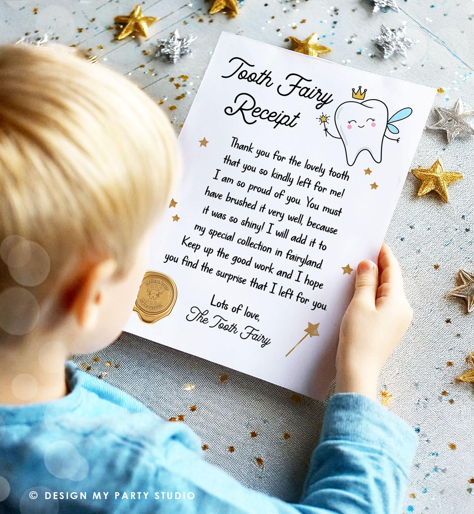 Tooth Fairy Letter First Tooth Fairy Certificate Tooth Fairy Note Lost Tooth Fairy Receipt Boy Girl Printable Digital Instant Download 0526