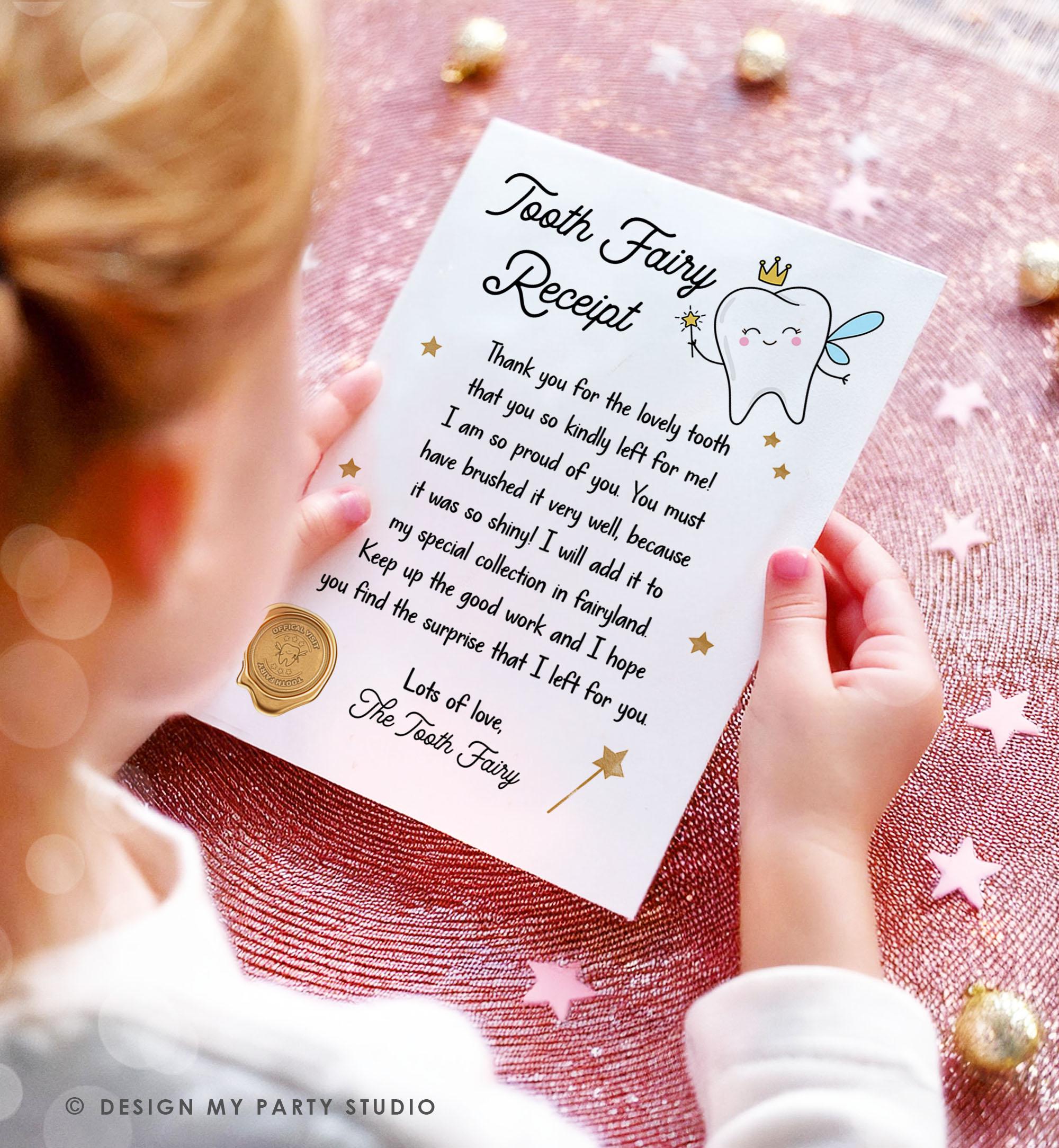 Tooth Fairy Letter First Tooth Fairy Certificate Tooth Fairy Note Lost Tooth Fairy Receipt Boy Girl Printable Digital Instant Download 0526