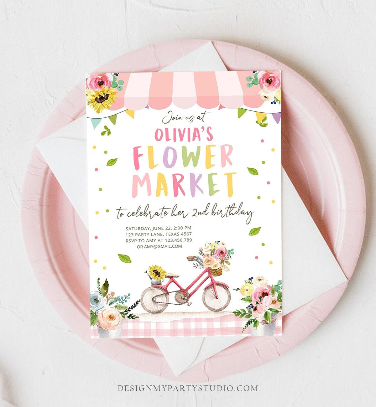 Editable Flower Market Birthday Invitation Home Grown Farmers Farm Floral Market Girl Pink Digital Download Evite Template Printable 0347