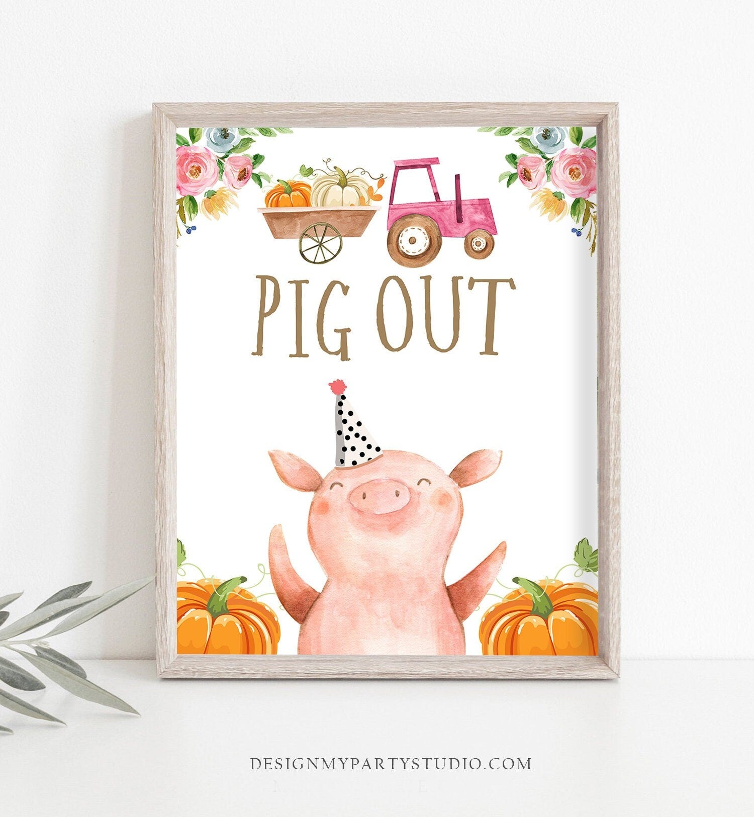 Pig Out Table Sign Pumpkin Farm Animals Birthday Decorations Barnyard Decor Fall Girl Pink Farm Buffet Sign Digital Download Printable 0155