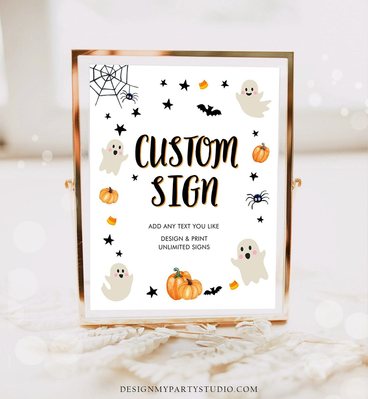 Editable Custom Halloween Sign Baby Shower Pink Ghost Spooky Spooktacular Birthday Neutral Table Sign 8x10 Digital Template Printable 0418