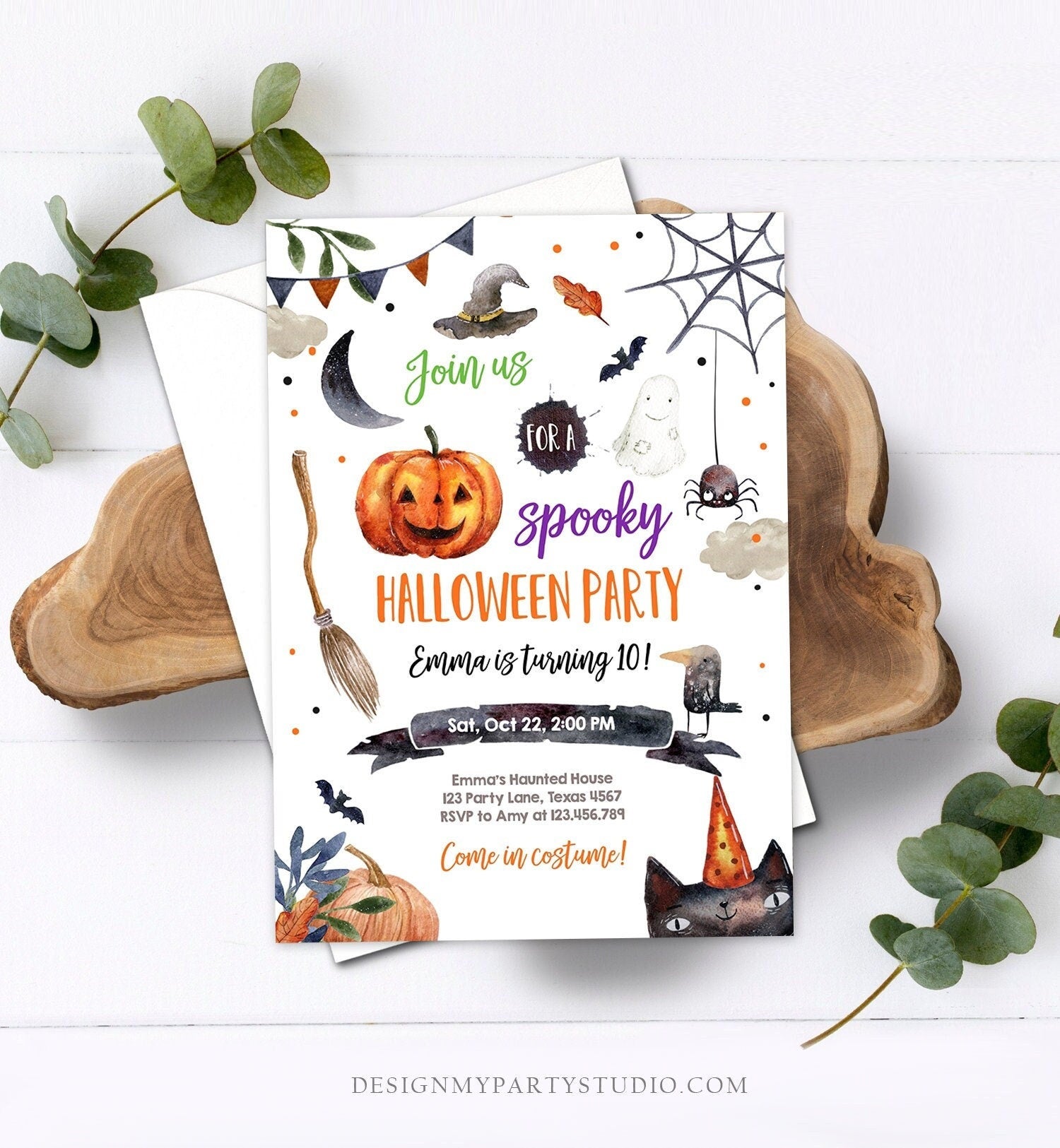 Editable Halloween Party Invitation Halloween Birthday Invitation Kids Halloween Girl Boy Bash Digital Download Template Printable 0009