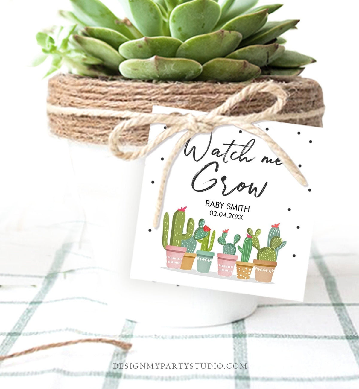 Editable Watch Me Grow Tags Fiesta Cactus Favor Tags Baby Shower Bridal Succulent Taco Bout Love Tag Baby Digital Template Printable 0254