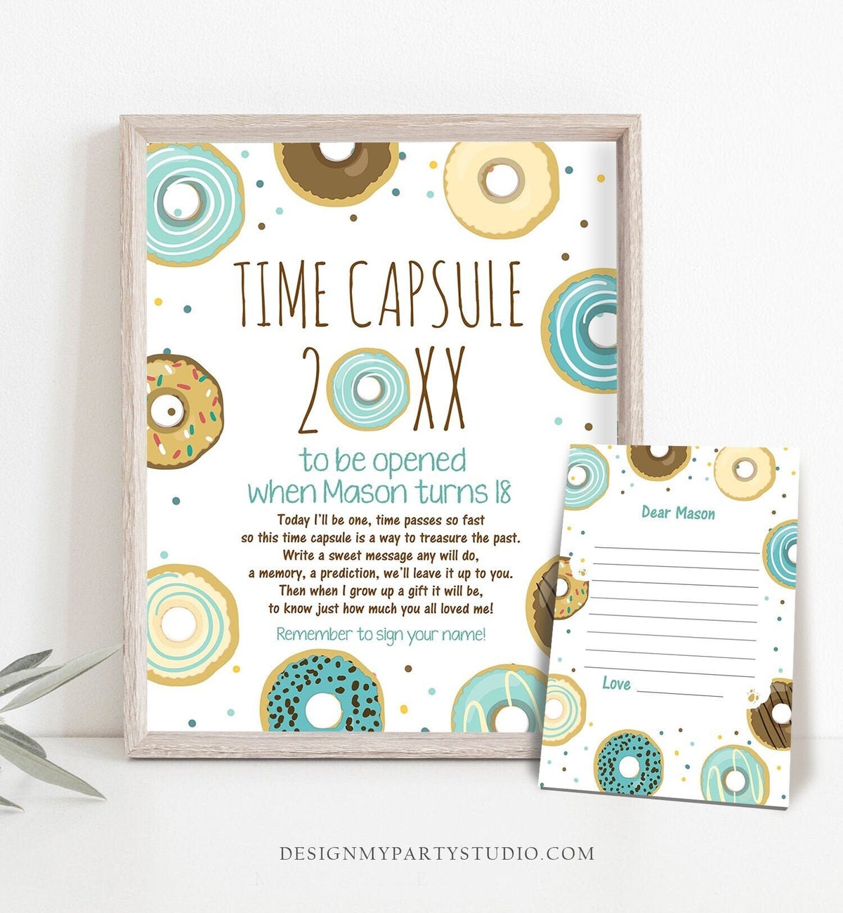 Editable Donut Time Capsule First Birthday Party Donut Birthday Donut Decor Doughnut Donut Party Boy Blue Digital Template Printable 0050