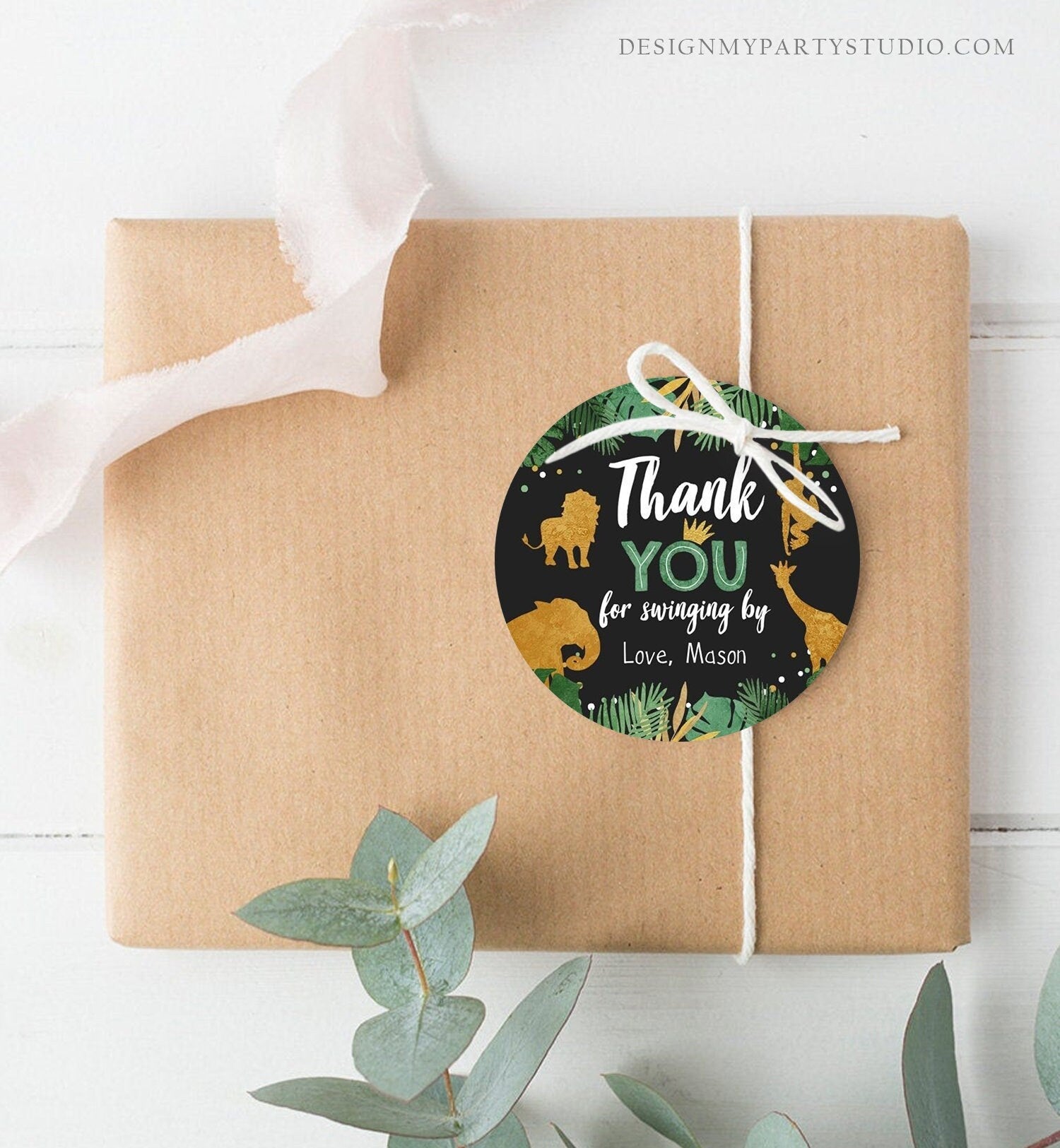 Editable Safari Animals Thank You Tags Wild One Zoo Party Animals Gift Favor Swinging By Round Square Digital Template Printable 0016