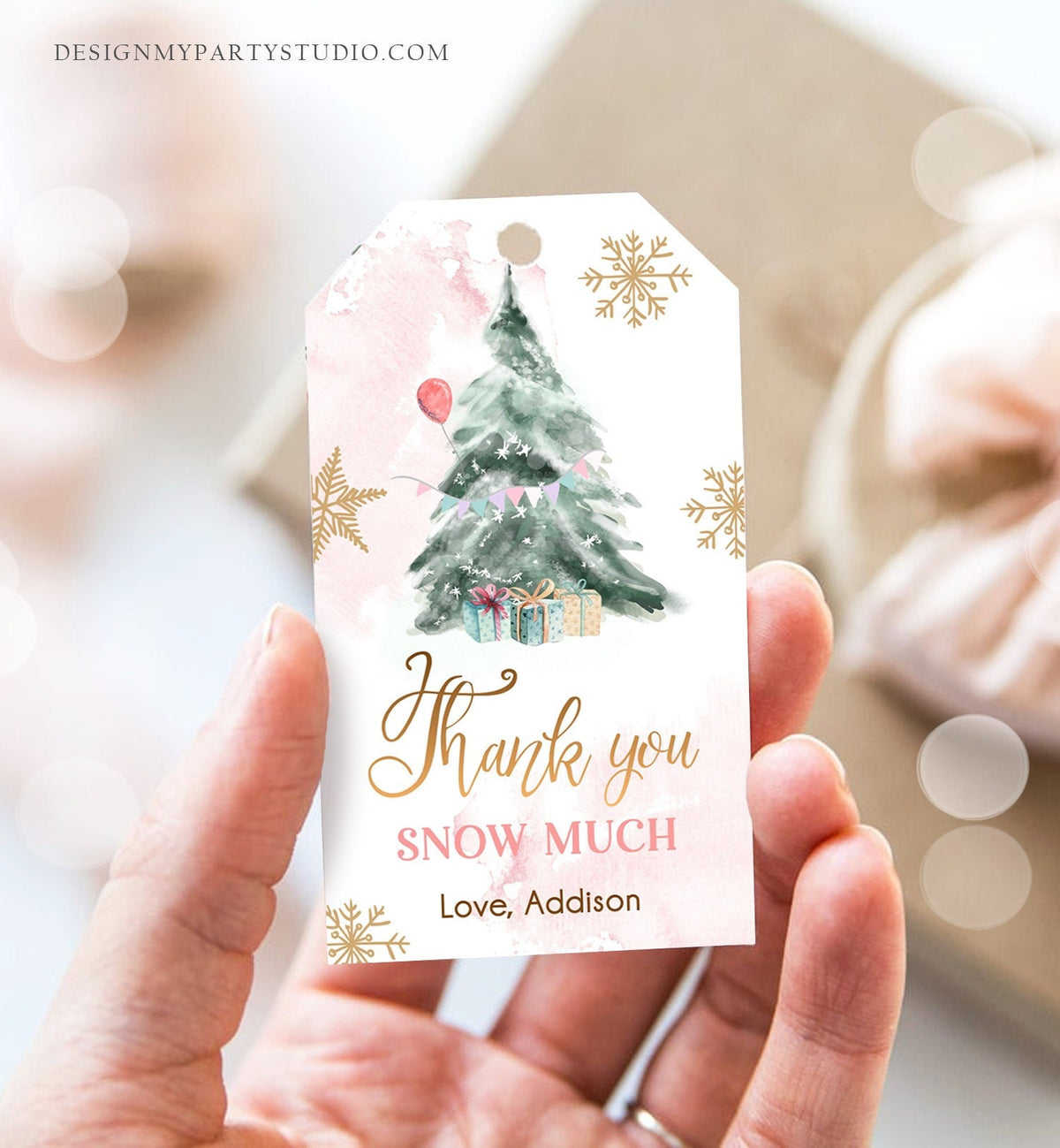 Editable Winter Tree Thank You Tag Winter Onederland Pink Girl Christmas Thank You Snow Much Baby Shower Birthday Gift Corjl Printable 0363