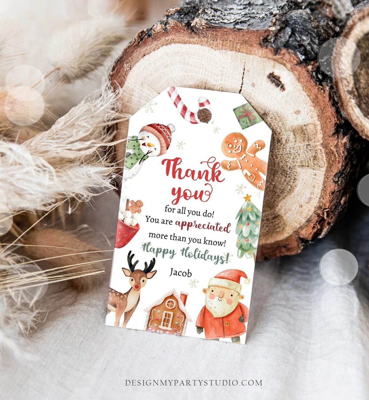 Editable Thank you for all you do Treat Tags Christmas Gift Tag Holiday Appreciation Teacher Family Staff Printable Template Corjl 0443 0445