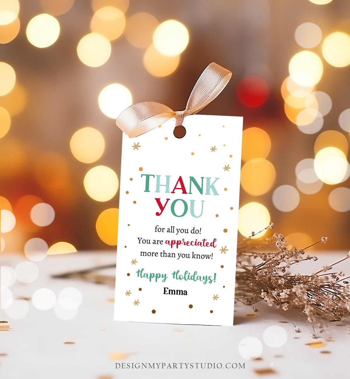 Editable Thank you for all you do Treat Tags Christmas Gift Tag Holiday Appreciation Teacher Family Staff Printable Template Corjl 0443