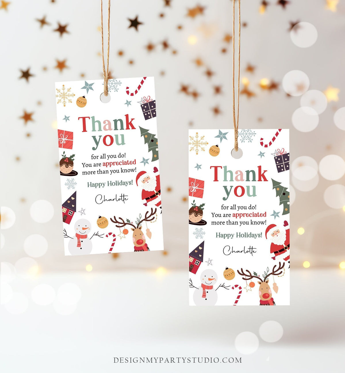 Editable Thank you for all you do Treat Tags Christmas Gift Tag Holiday Appreciation Teacher Family Staff Printable Template Corjl 0443