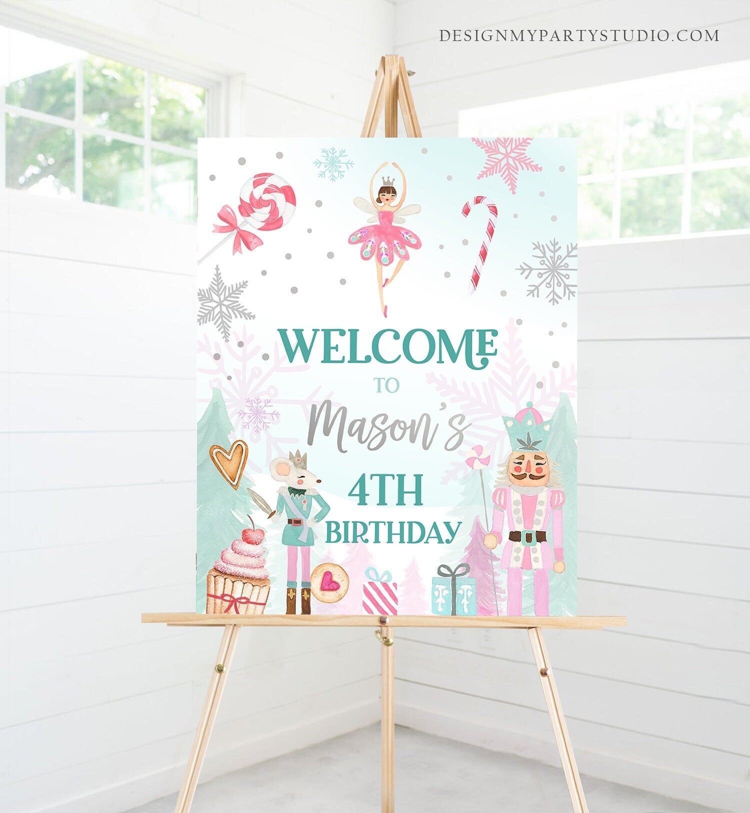 Editable Nutcracker Birthday Welcome Sign Winter Birthday Girl Land of Sweets Party Christmas Holiday Sign Template PRINTABLE Corjl 0352