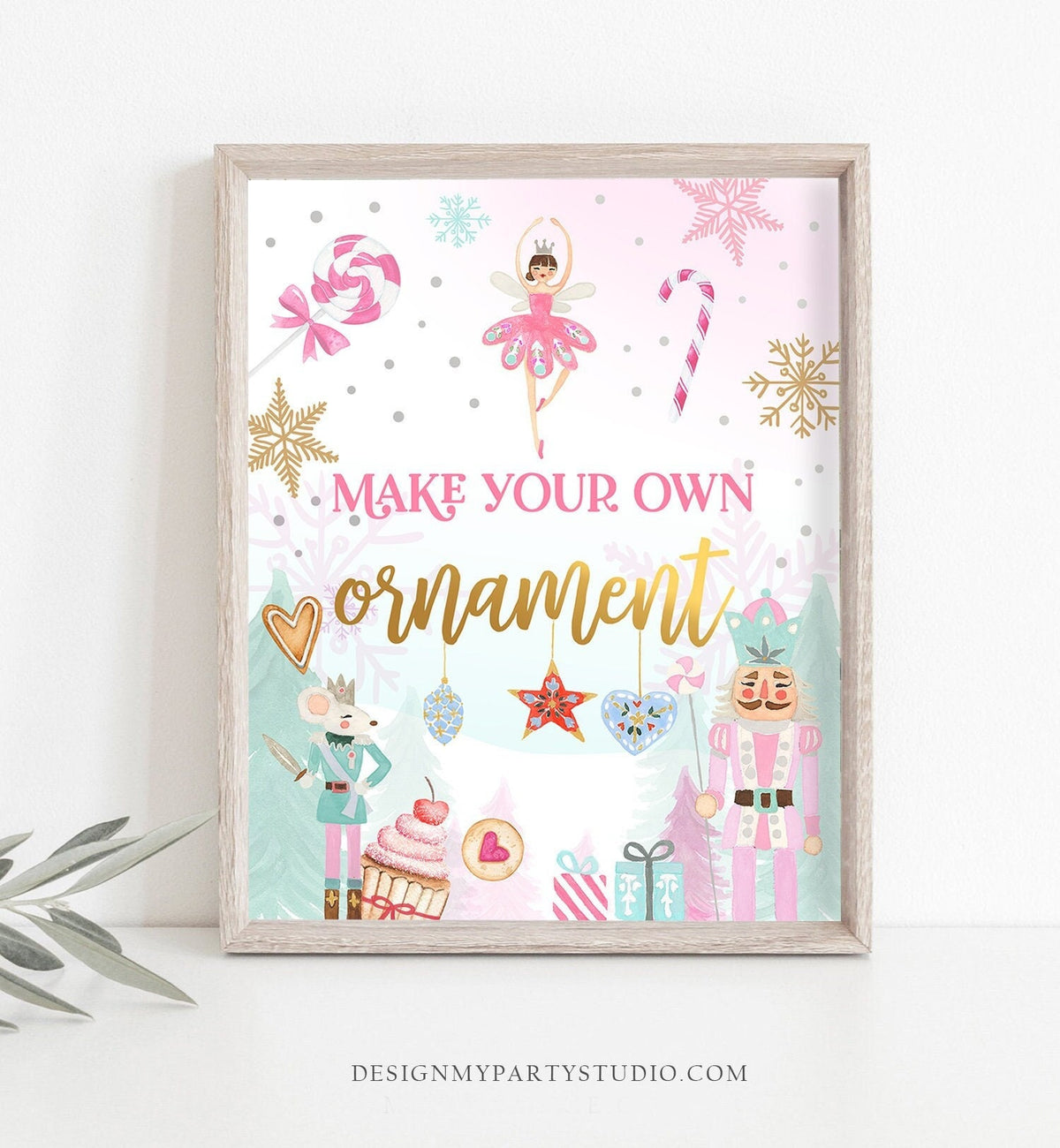 Make Your Own Ornament Station Sign Nutcracker Birthday Decor Girl Sugar Plum Fairy Pink Gold Nutcracker Ballet Download Printable 0352