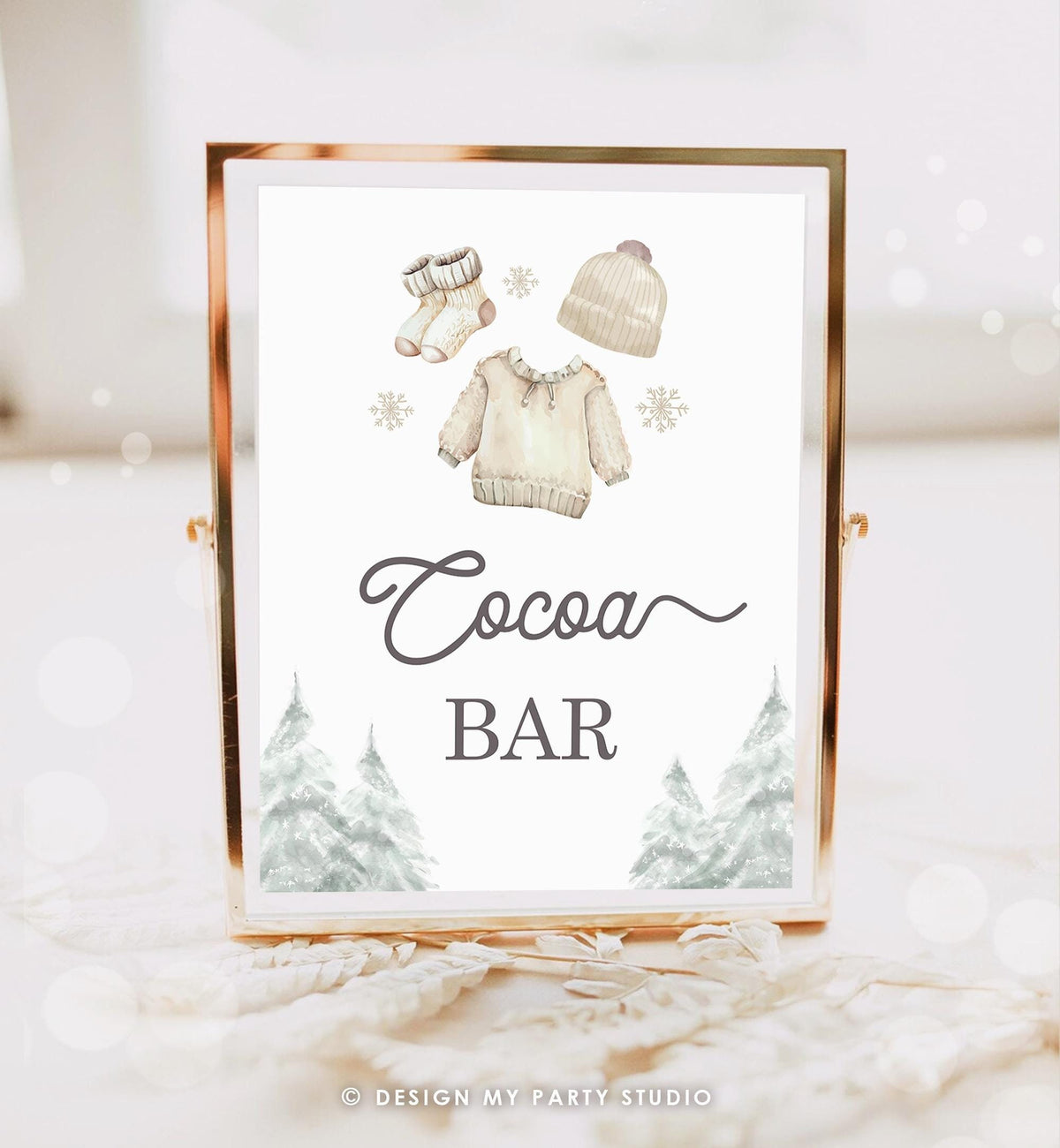 Cocoa Bar Sign Winter Baby Clothes Baby It&#39;s Cold Outside Baby Shower Hot Chocolate Station Decor Watercolor Digital Download Printable 0491