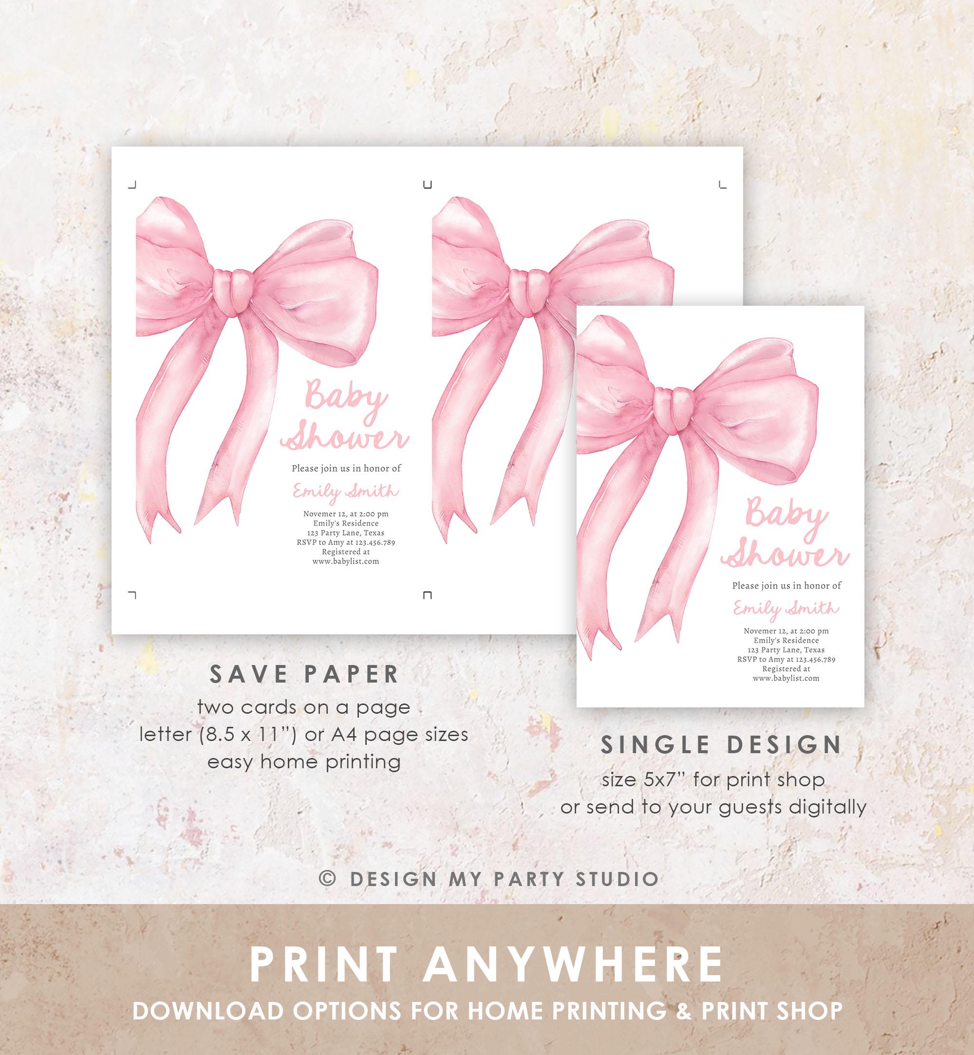 Editable Blush Pink Bow Baby Shower Invitation Girl Coquette Baby Shower Invite Preppy Minimalist Template Digital Download Evite 0527