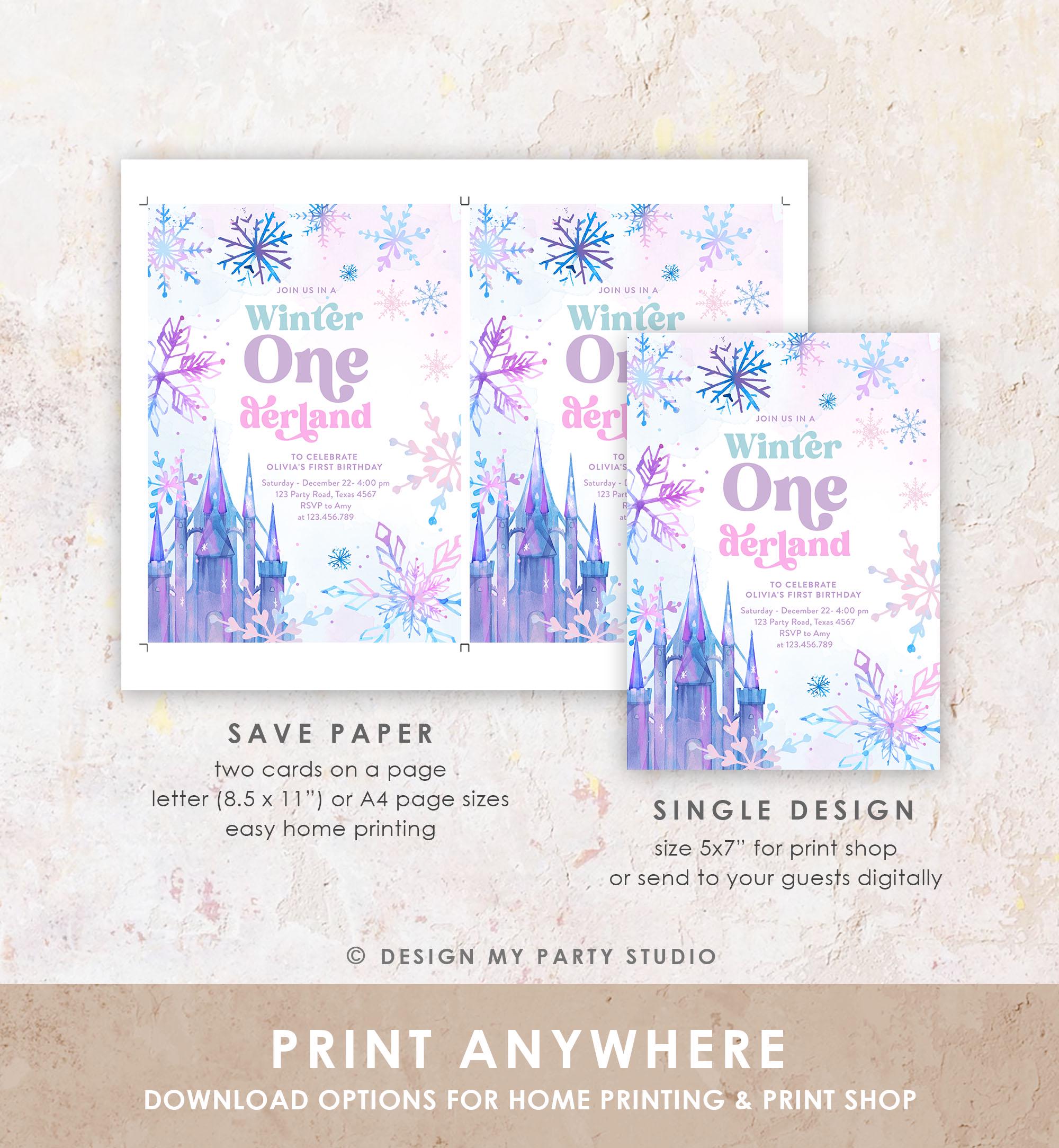 Editable Winter ONEderland Birthday Invitation First Birthday 1st Girl Pink Purple Snowflake Princess Castle Digital Template Evite 0518