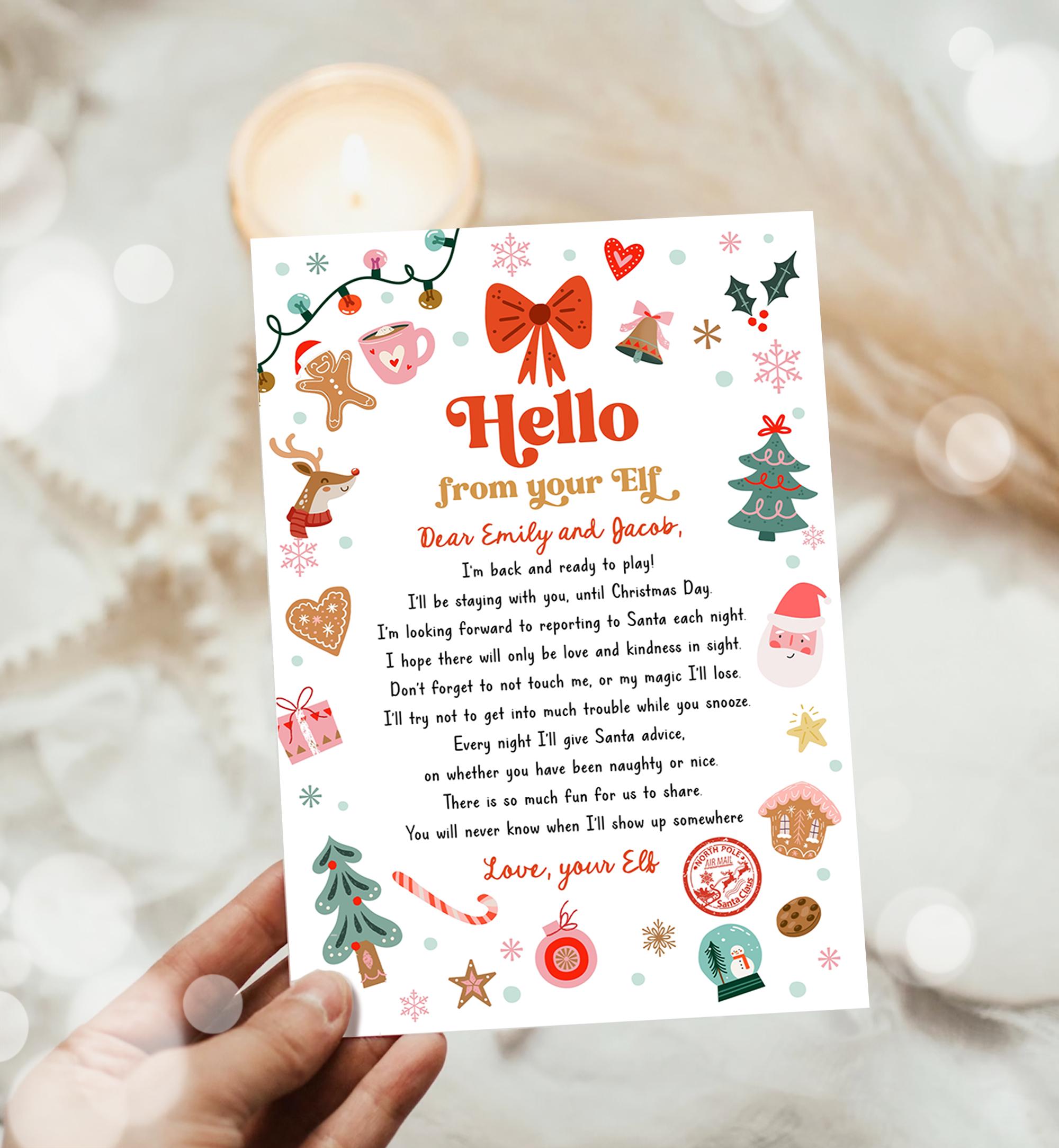 Editable Hello From Your Elf Arrival Letter Return Letter Christmas Elf I'm Back Elf Welcome Elf Digital Download Template Printable 0529