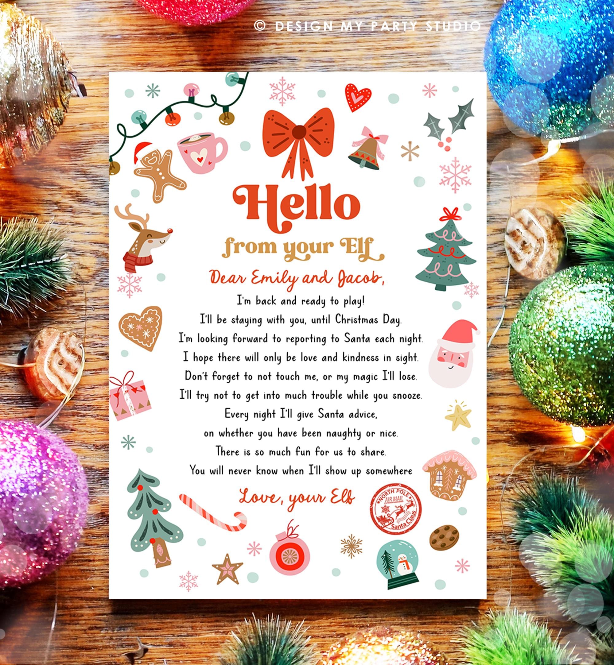 Editable Hello From Your Elf Arrival Letter Return Letter Christmas Elf I'm Back Elf Welcome Elf Digital Download Template Printable 0529