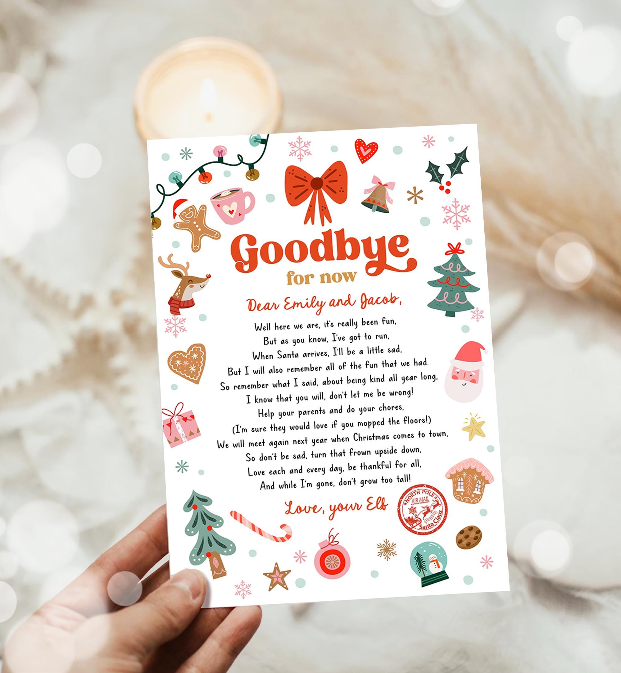 Editable Elf Goodbye Letter Departure Letter Christmas Goodbye from Your Elf Christmas Elf Santa Claus Poem Digital Template Printable 0529