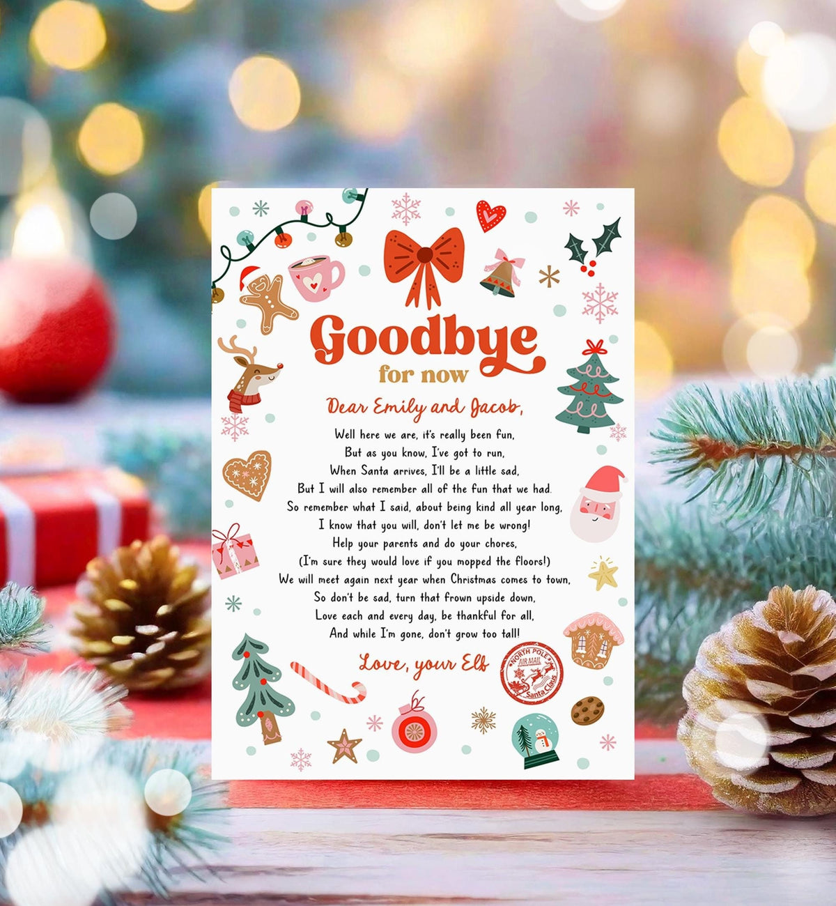 Editable Elf Goodbye Letter Departure Letter Christmas Goodbye from Your Elf Christmas Elf Santa Claus Poem Digital Template Printable 0529