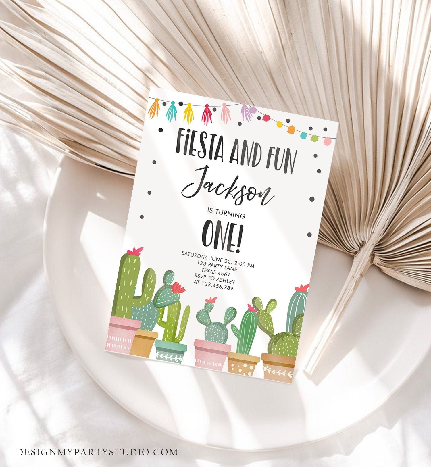 Editable Fiesta and Fun Birthday Invitation Boy First Fiesta Cactus Mexican Party Instant Download Printable Invitation Template Corjl 0254