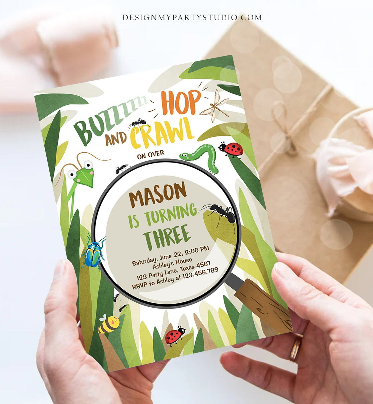 Editable Bug Birthday Invitation Insect Party Bugging Outdoor bug Hunt Bugs Boy Download Printable Invitation Template Digital Corjl 0090