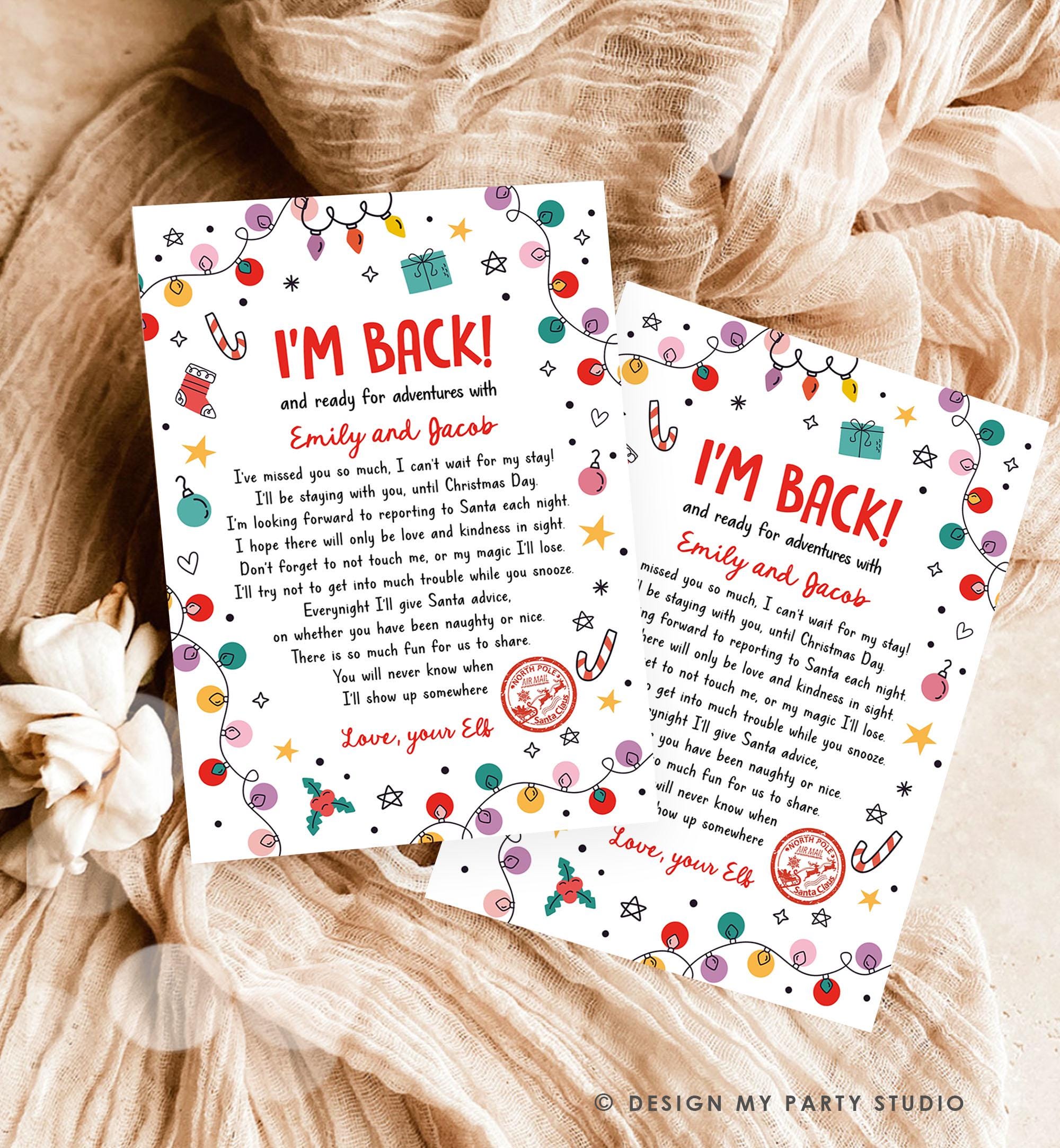 Editable Elf Arrival Letter Return Letter Christmas Elf I'm Back Elf Welcome Christmas Elf Letter From Your Elf Printable Template 0521