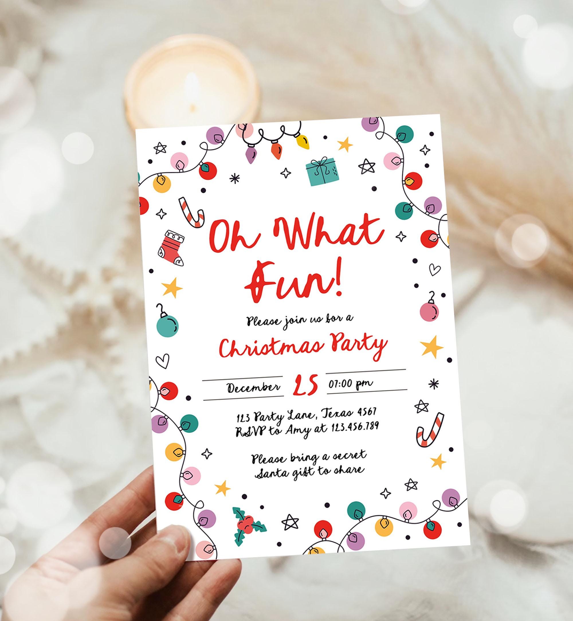 Editable Christmas Party Invitation Kids Hand Drawn Doodle Oh What Fun Invite Christmas Birthday Evite Template Download Printable 0521