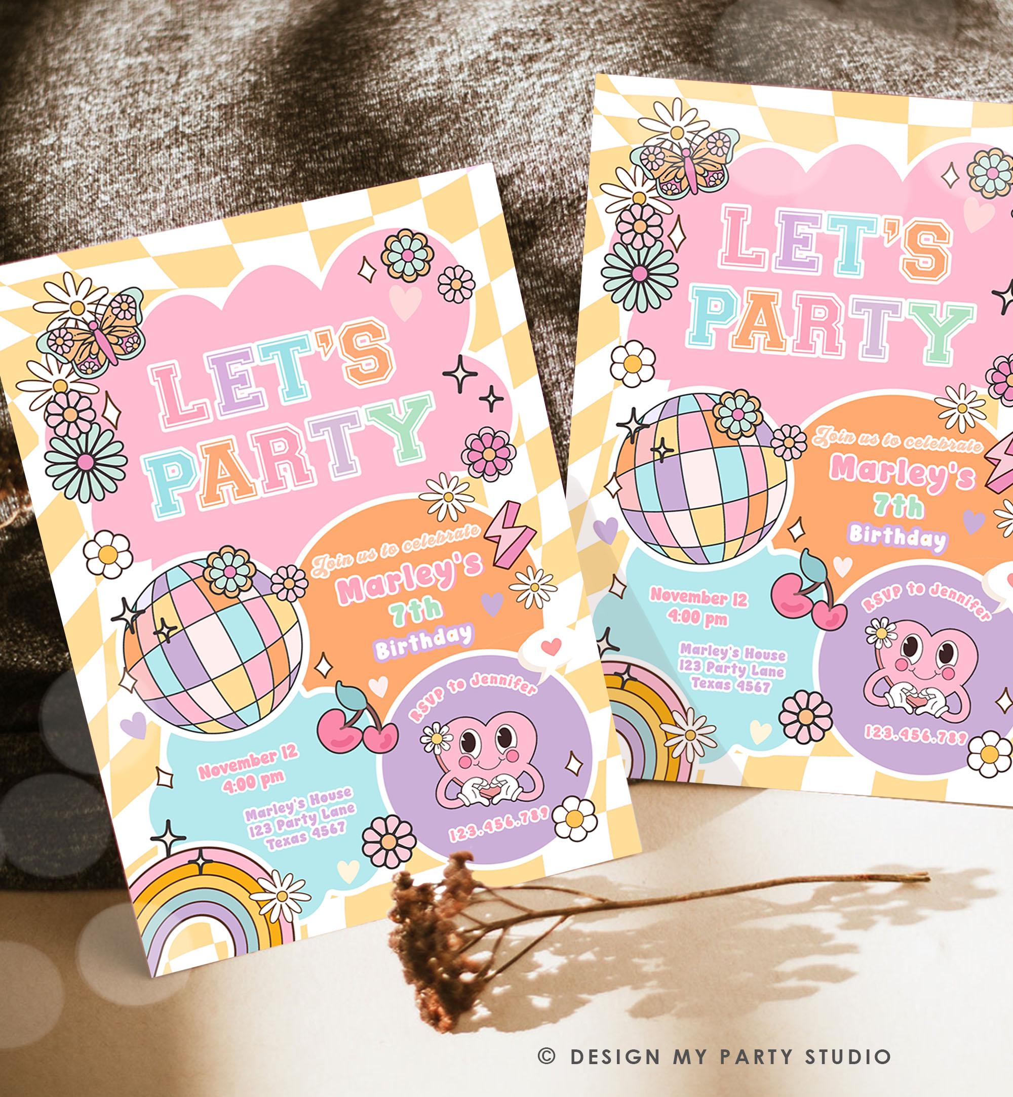 Editable Preppy Birthday Party Invitation Let's Party Birthday Varsity Fashion Tween Disco Teen Party Download Template Evite Digital 0524