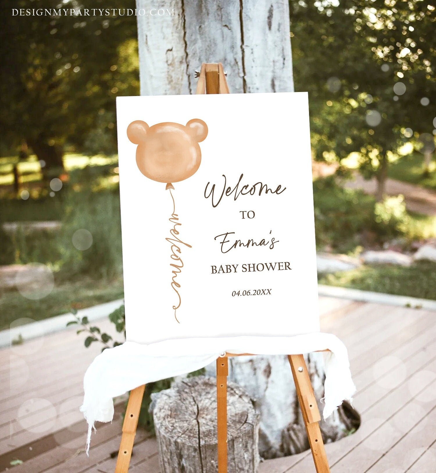 Editable Bear Baby Shower Welcome Sign Boho Teddy Bear Shower Bearly Wait Baby Shower Gender Neutral Bohemian Corjl Template Printable 0439