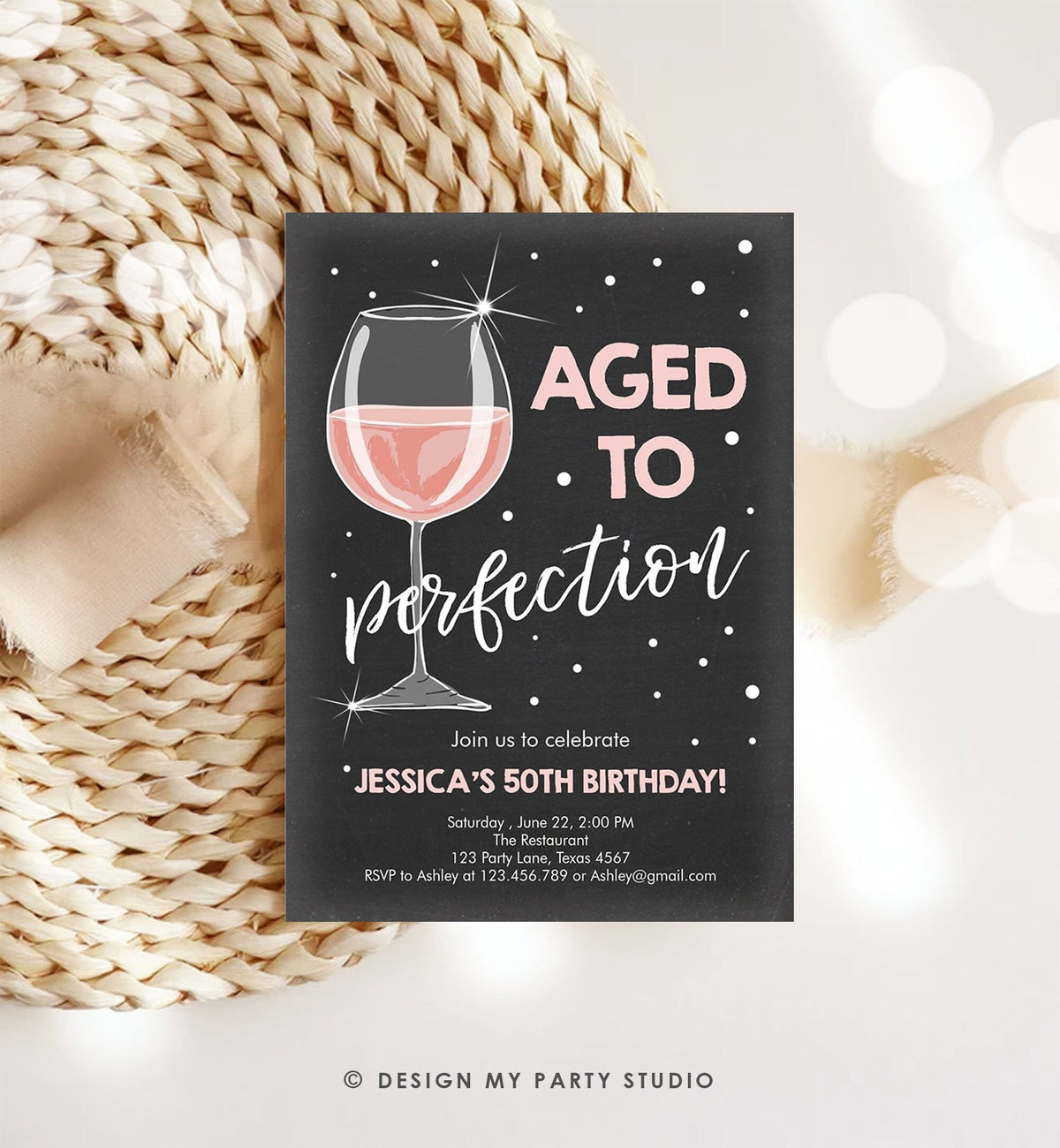 Editable Aged to Perfection Birthday Invitation Wine Adult Birthday Invite Rustic Surprise Download Printable Invitation Template Corjl 0252