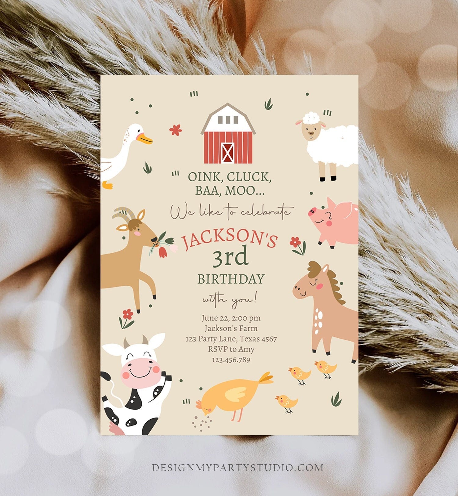 Editable Farm Animals Birthday Invitation Boy Farm Barnyard First Birthday Party Animals Modern Farm Download Corjl Template Printable 0436