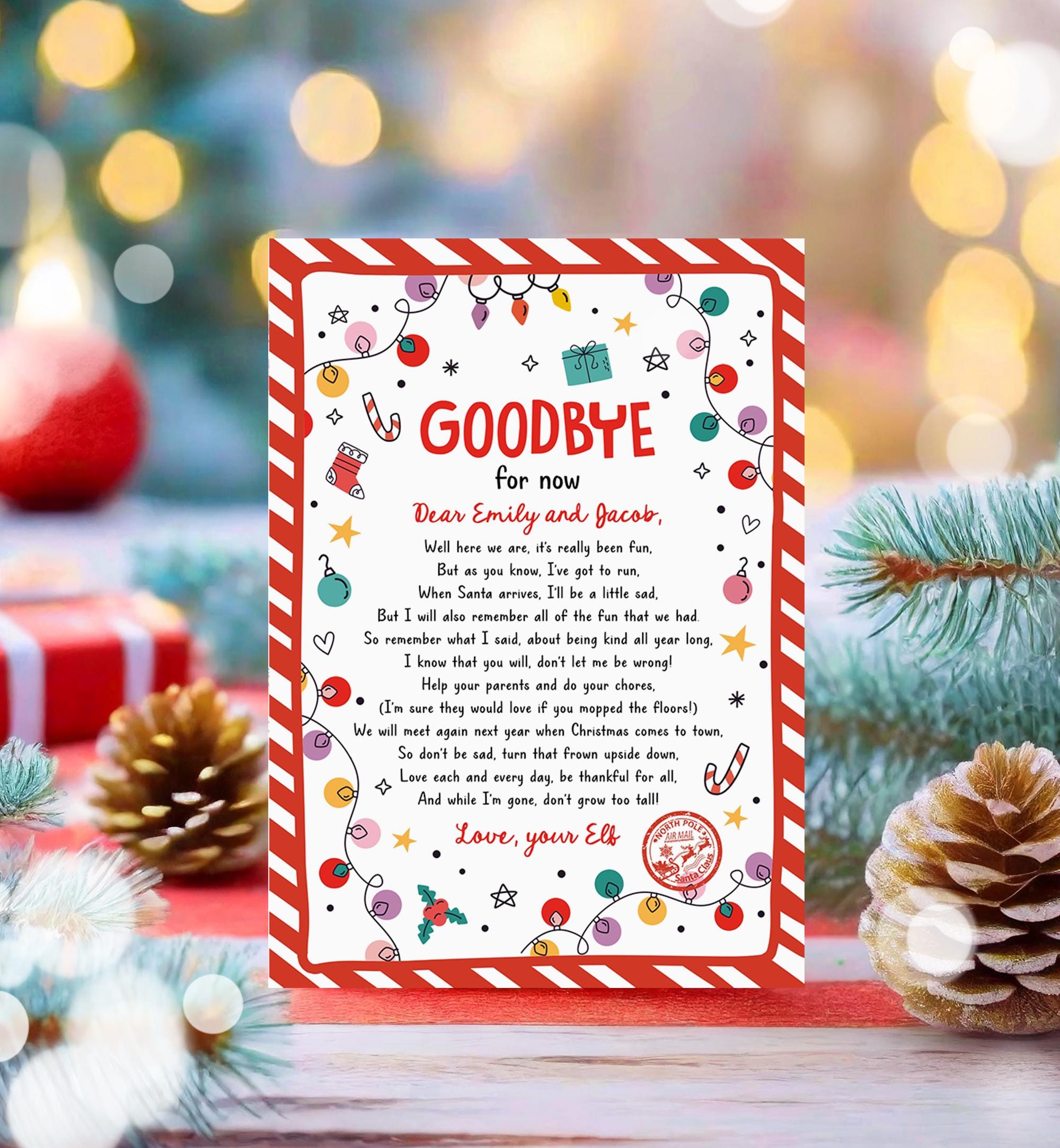 Editable Elf Goodbye Letter Departure Letter Christmas Goodbye from Your Elf Christmas Elf Santa Claus Poem Digital Template Printable 0521