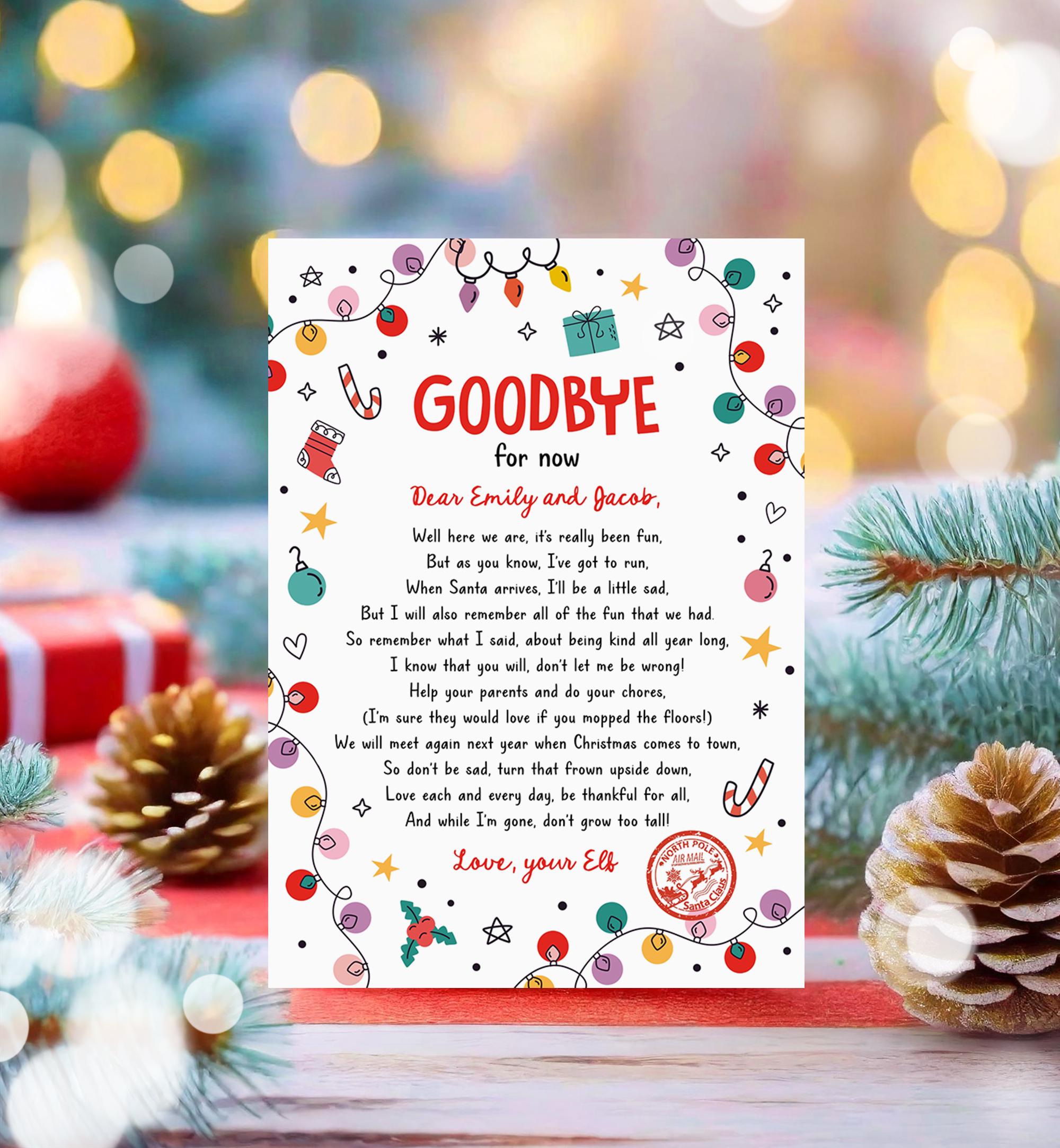 Editable Elf Goodbye Letter Departure Letter Christmas Goodbye from Your Elf Christmas Elf Santa Claus Poem Digital Template Printable 0521