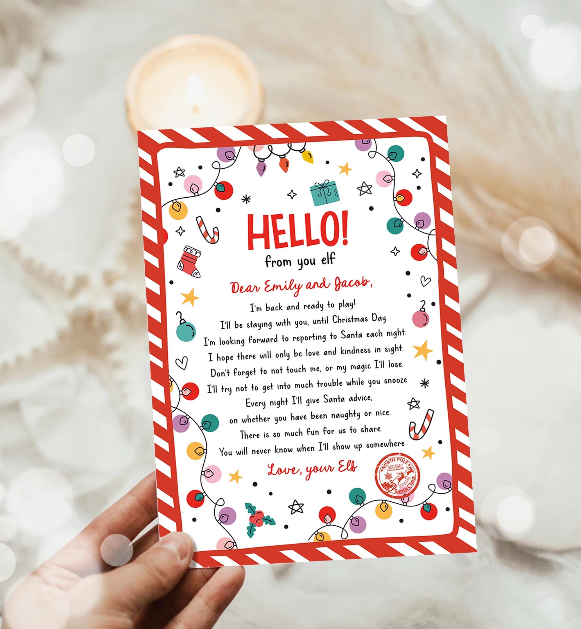 Editable Hello From Your Elf Arrival Letter Return Letter Christmas Elf I'm Back Elf Welcome Elf Digital Download Template Printable 0521