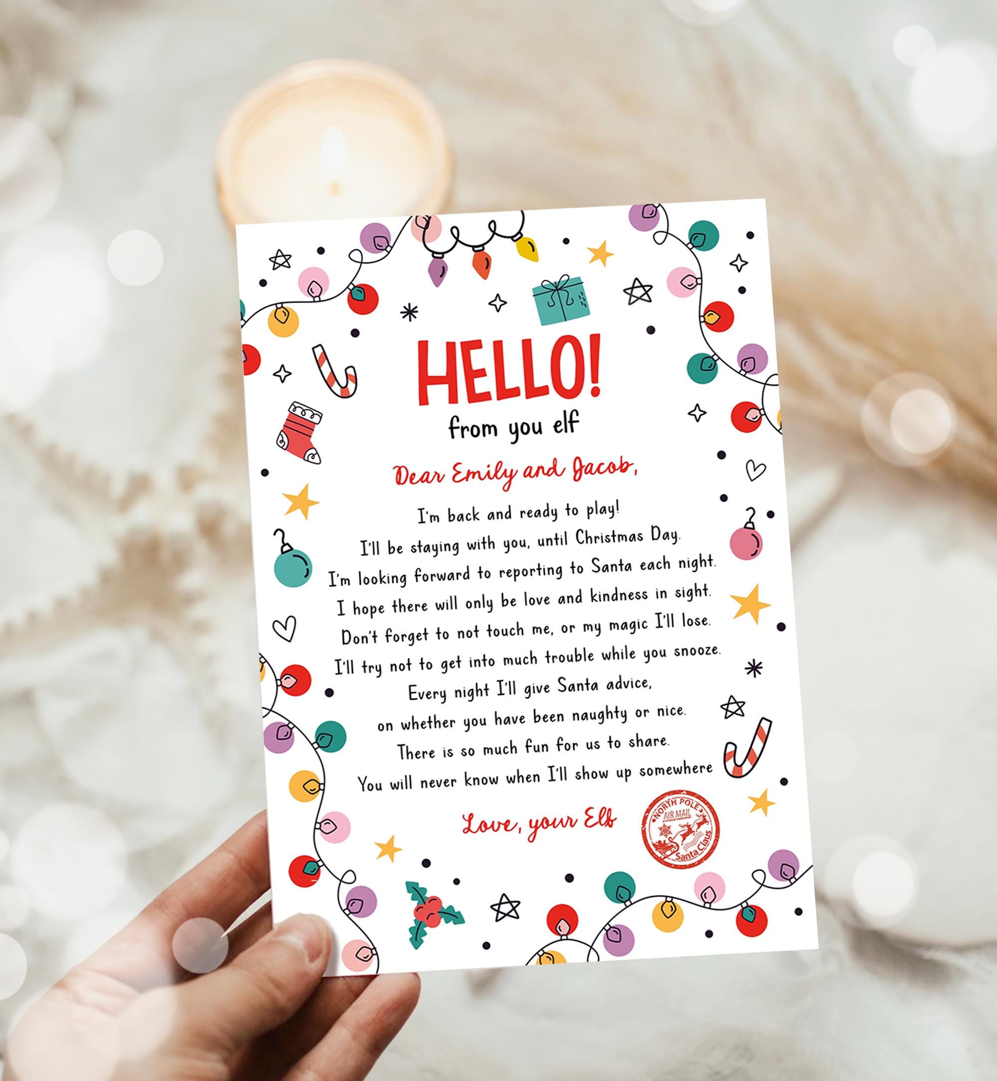 Editable Hello From Your Elf Arrival Letter Return Letter Christmas Elf I'm Back Elf Welcome Elf Digital Download Template Printable 0521