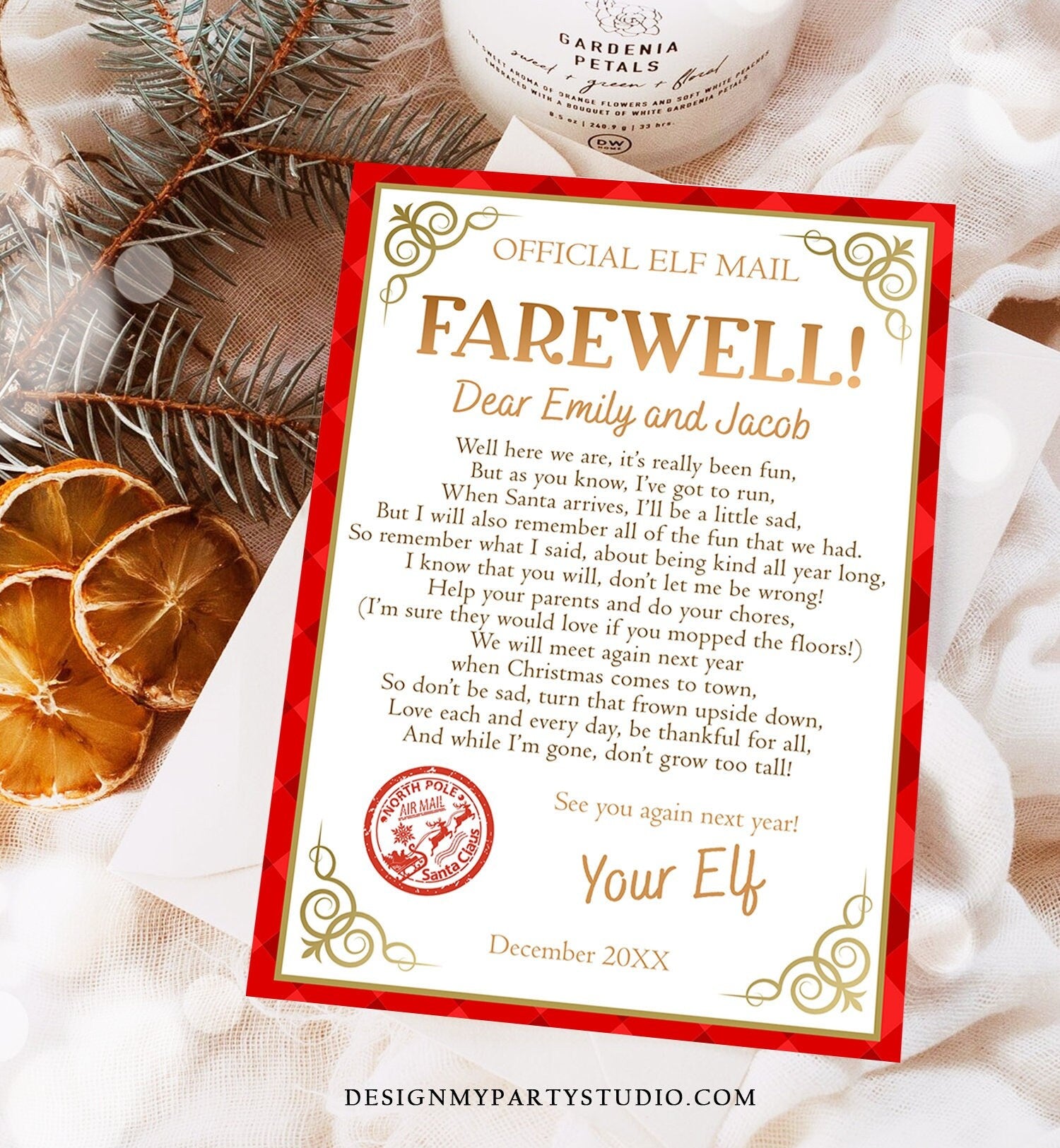 Editable Elf Farewell Letter Departure Letter Christmas Goodbye from Your Elf Christmas Elf Letter Santa Claus Poem Printable Template 0497