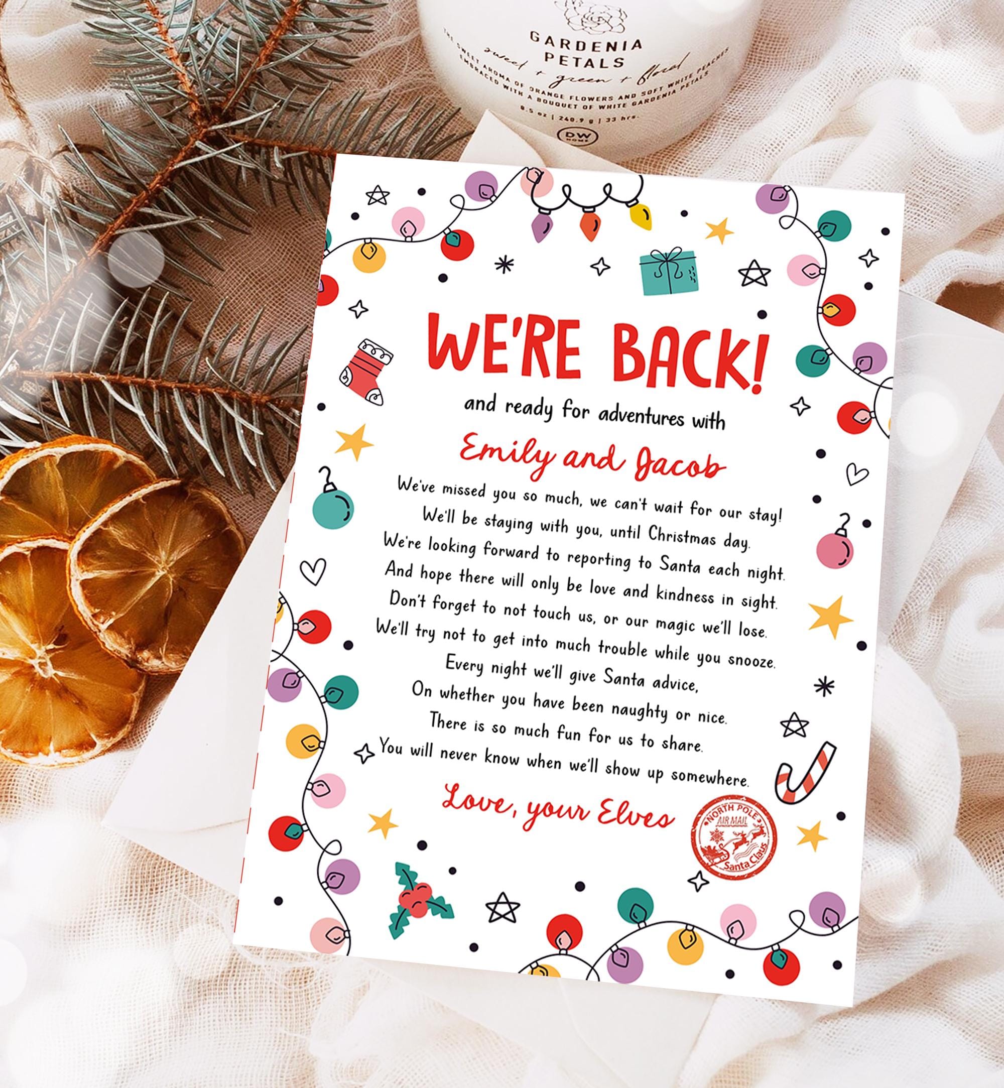 Editable Elf Arrival Letter Return Letter Christmas Elf We're Back Elf Welcome Hello from Elves Boy Girl Digital Template Printable 0521