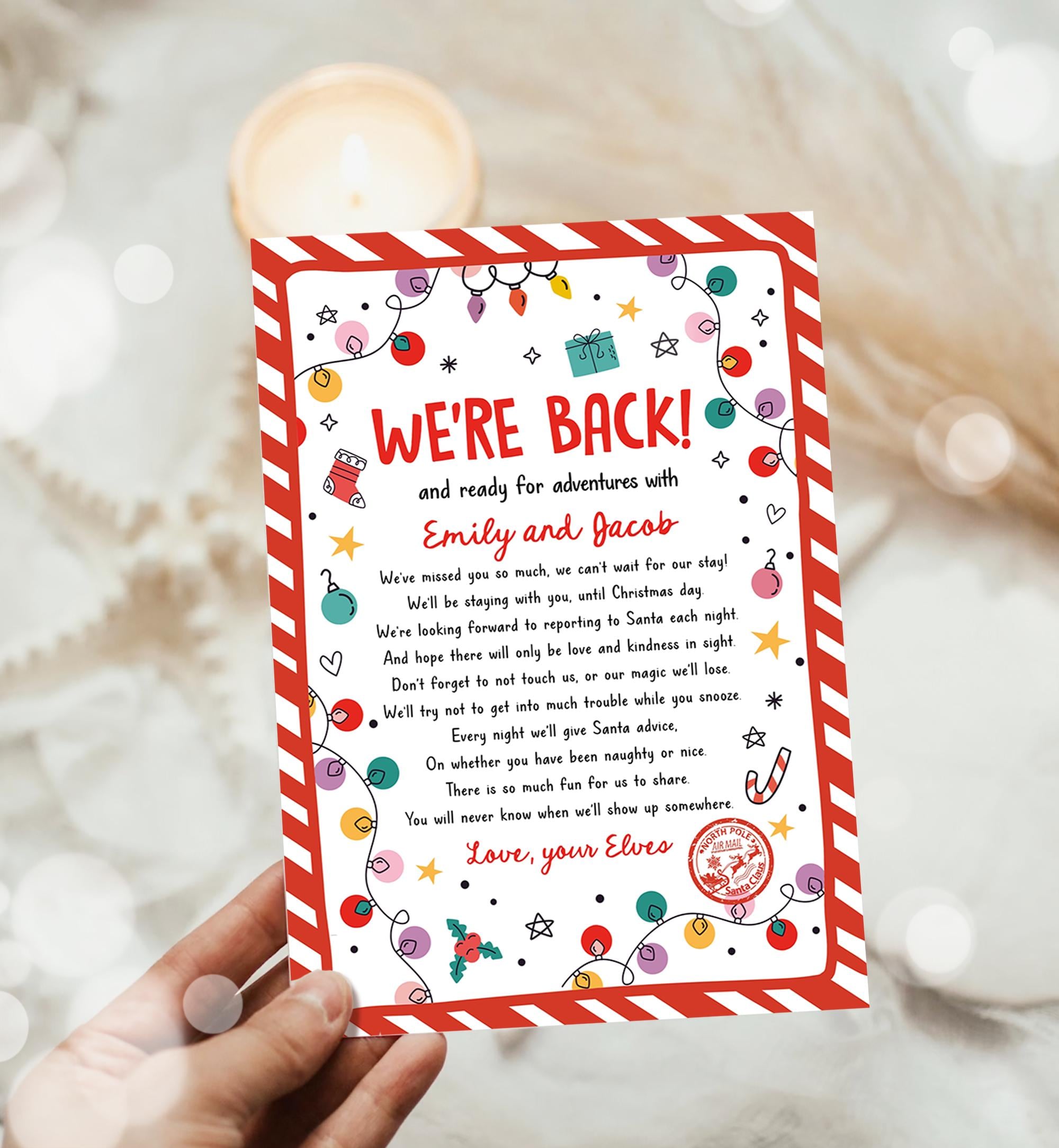 Editable Elf Arrival Letter Return Letter Christmas Elf We're Back Elf Welcome Hello from Elves Boy Girl Digital Template Printable 0521