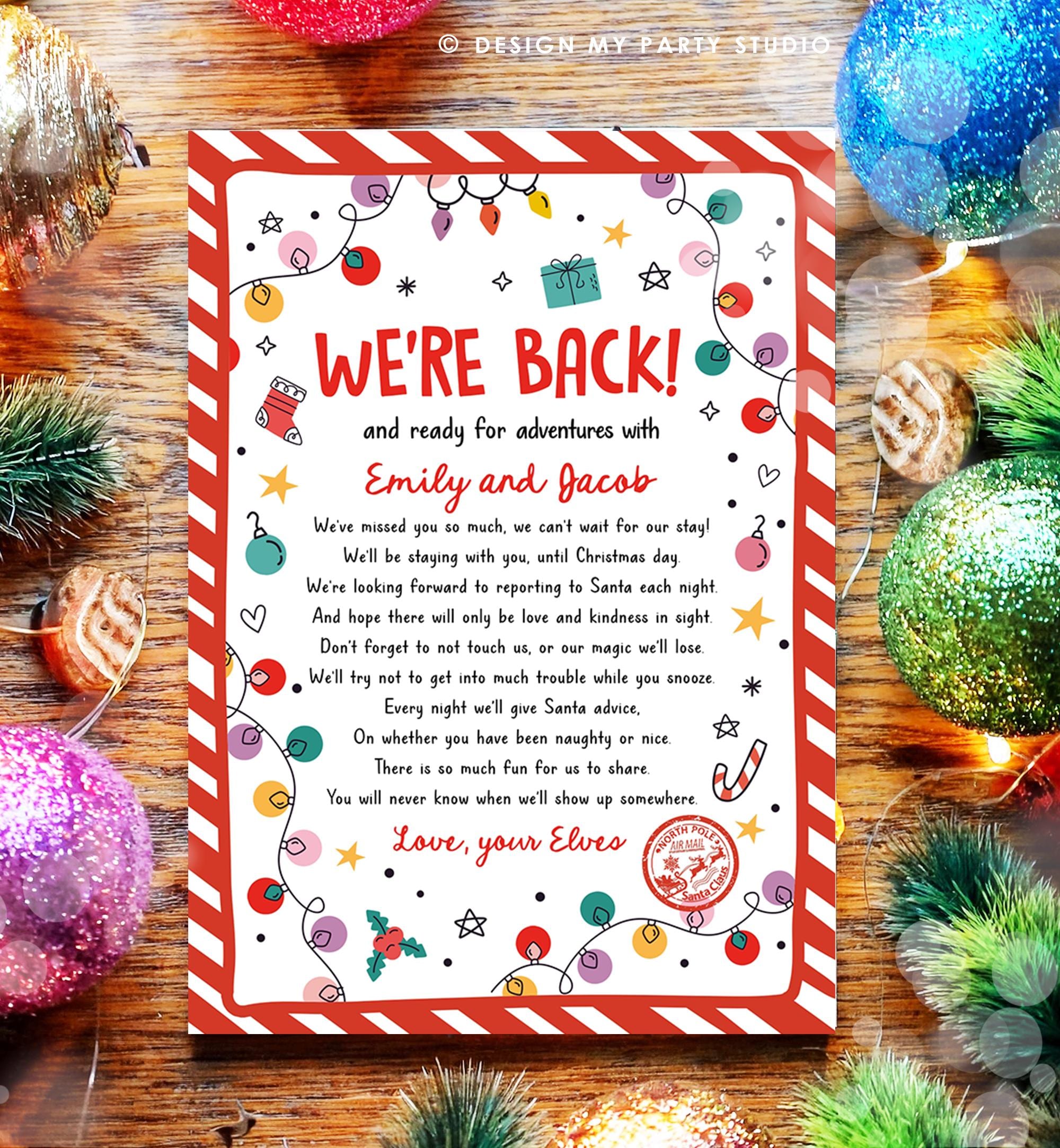 Editable Elf Arrival Letter Return Letter Christmas Elf We're Back Elf Welcome Hello from Elves Boy Girl Digital Template Printable 0521