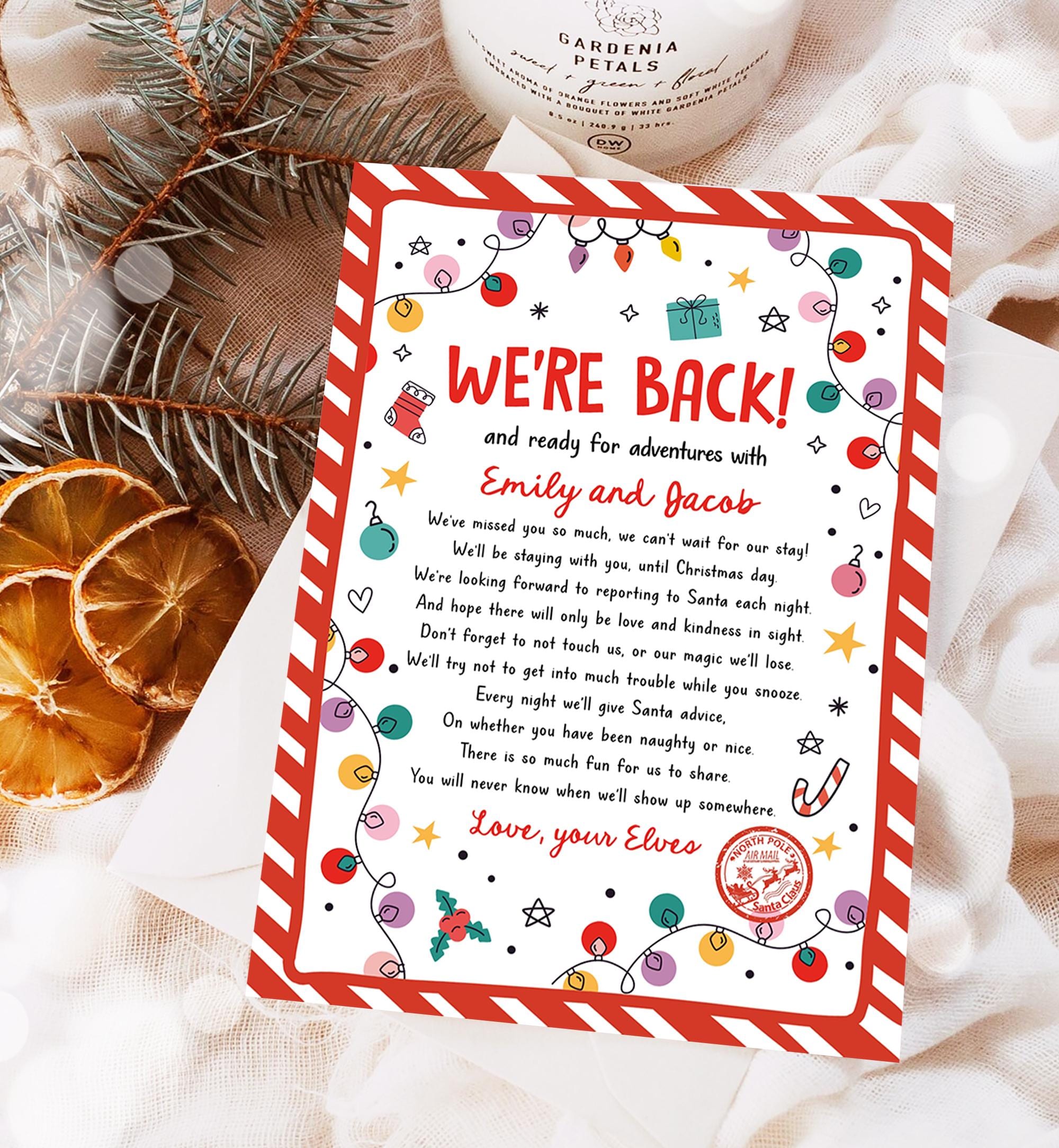 Editable Elf Arrival Letter Return Letter Christmas Elf We're Back Elf Welcome Hello from Elves Boy Girl Digital Template Printable 0521