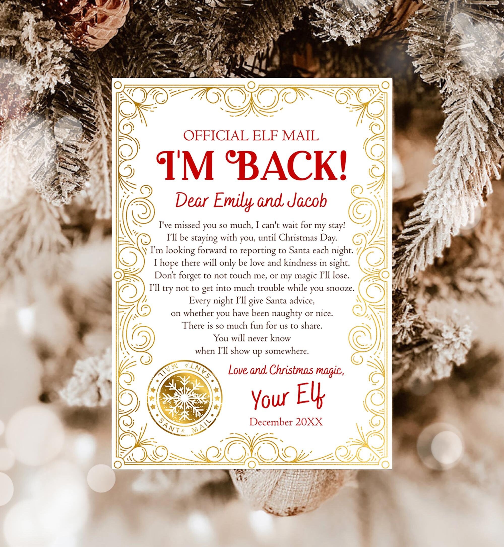 Editable Elf Arrival Letter Return Letter Christmas Elf I'm Back Elf Welcome Xmas Elf Letter From Your Elf Official Printable Template 0523