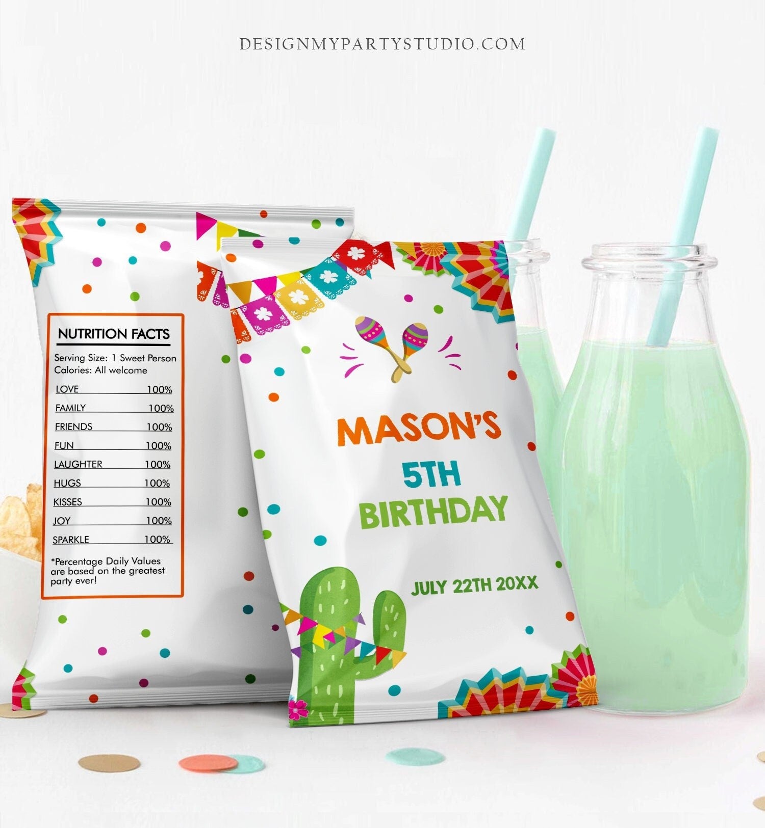 Editable Fiesta Chip Bag Fiesta Party Decor Boy Girl Birthday Party Snack Favors Potatoes Mexican Printable Digital Corjl Template 0045