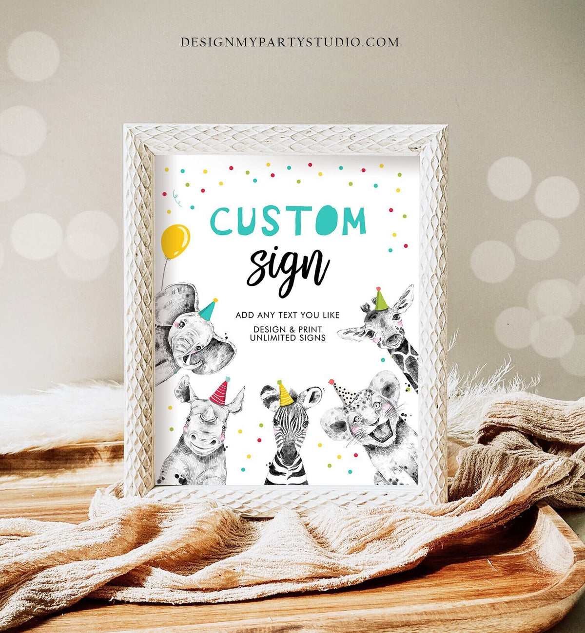 Editable Custom Sign Party Animals Sign Wild One Animals Decor Zoo Safari Animals Boy Table Decoration 8x10 Instant Download PRINTABLE 0390