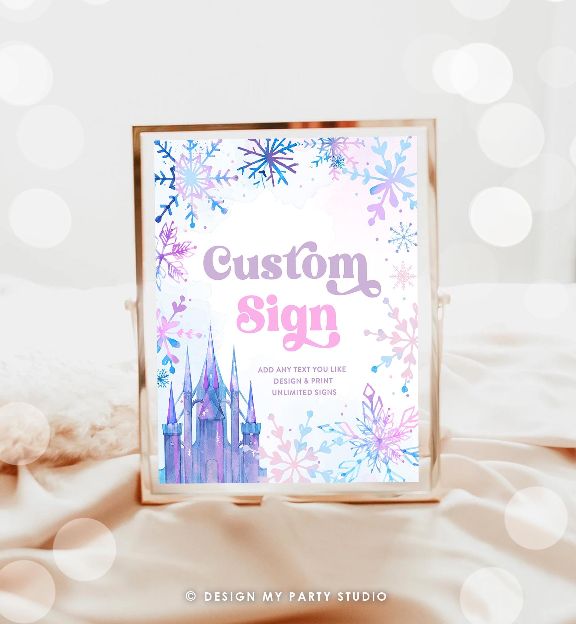 Editable Custom Sign Winter Onederland Wonderland First Birthday Girl Pink Purple Snowflake Princess Castle Decor Digital Printable 0518