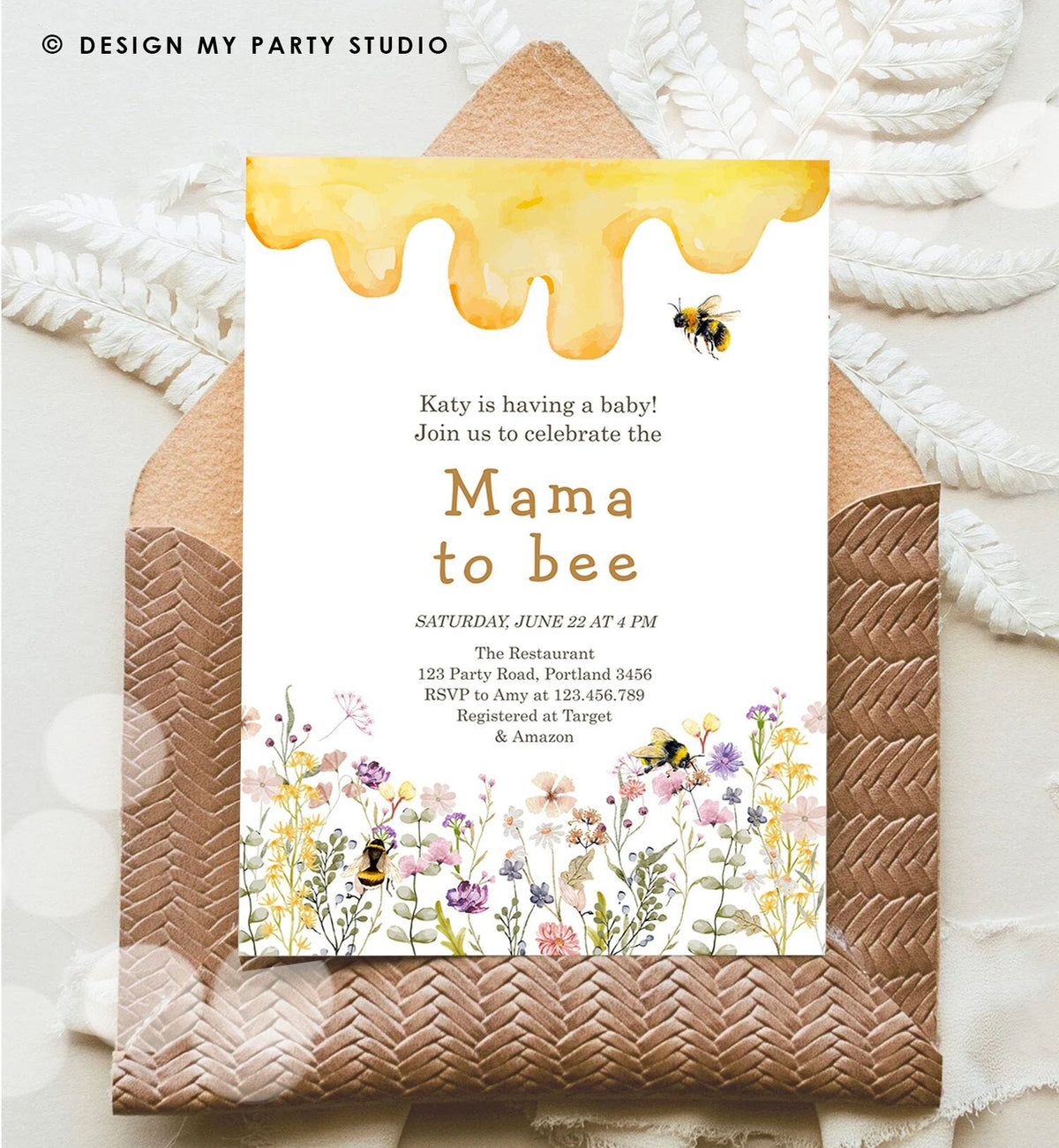 Editable Mama to Bee Invitation Wildflower Baby Shower Bee Honey Boho Mommy to Bee Summer Instant Download Template Digital Corjl 0502